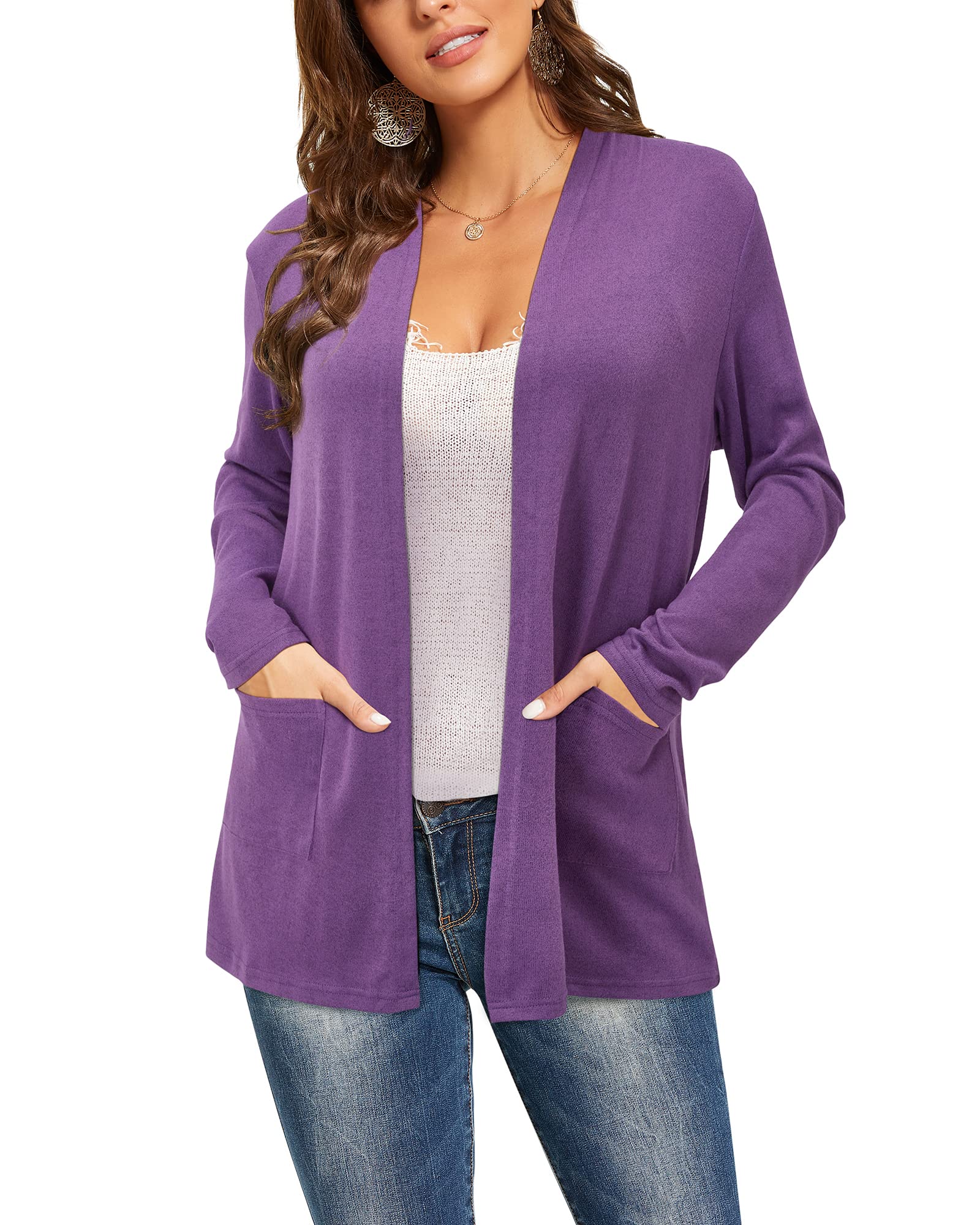 ULTRANICE Women's Lightweight Cardigan Sweater 2024 - Long Sleeve Casual Knit Top with Pockets | Fall Fashion Outfit for Work, Travel & Cozy Evenings