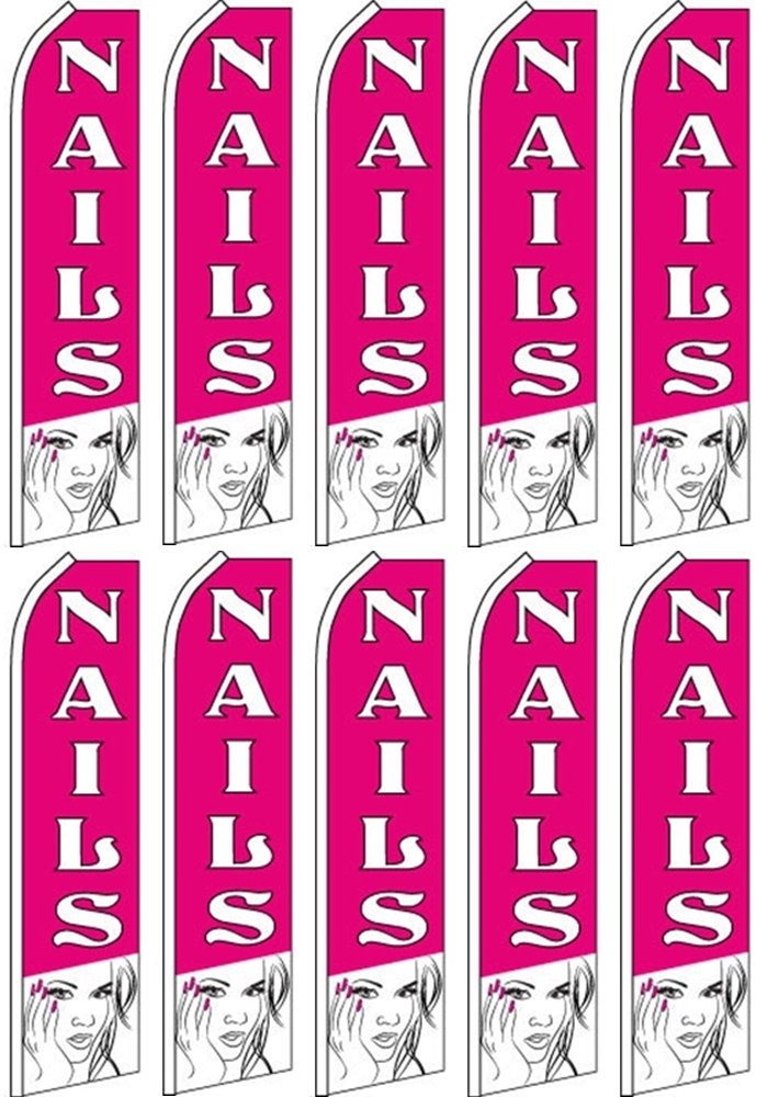 10 Pack Swooper Flutter Flags - Pink & White Nail Art Decals for Women | Perfect for DIY Manicures, Nail Salons & Party Decorations