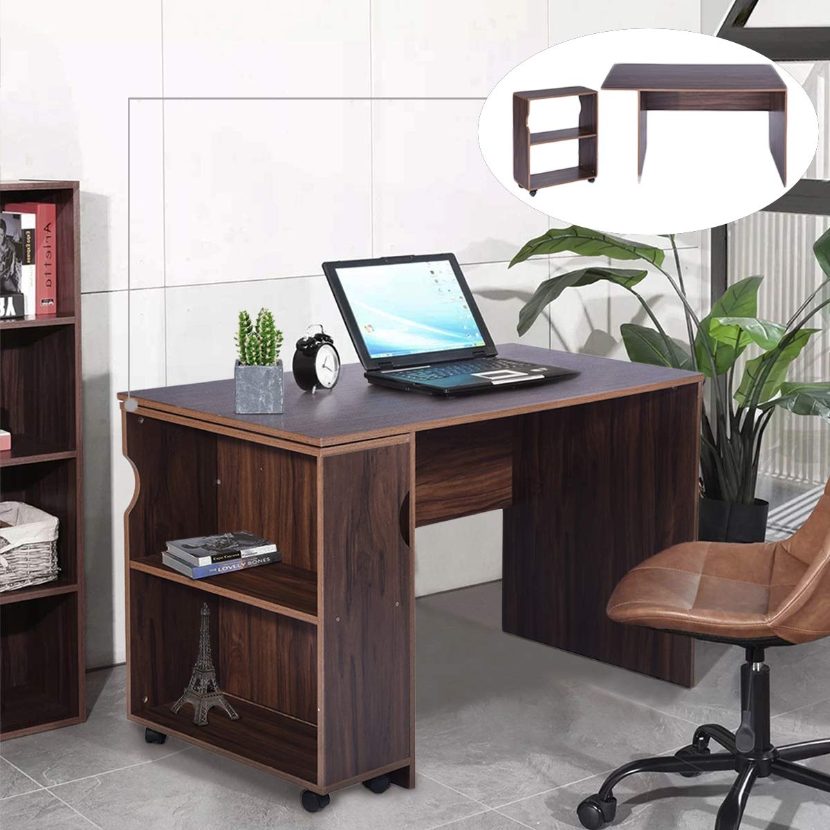 CozyCasa Modern Computer Desk with 2-Tier Movable Bookshelf - Home Office Writing Study Table, PC Laptop Workstation & Gaming Desk for Small Spaces | Perfect for Remote Work, Online Classes & Gaming Setups