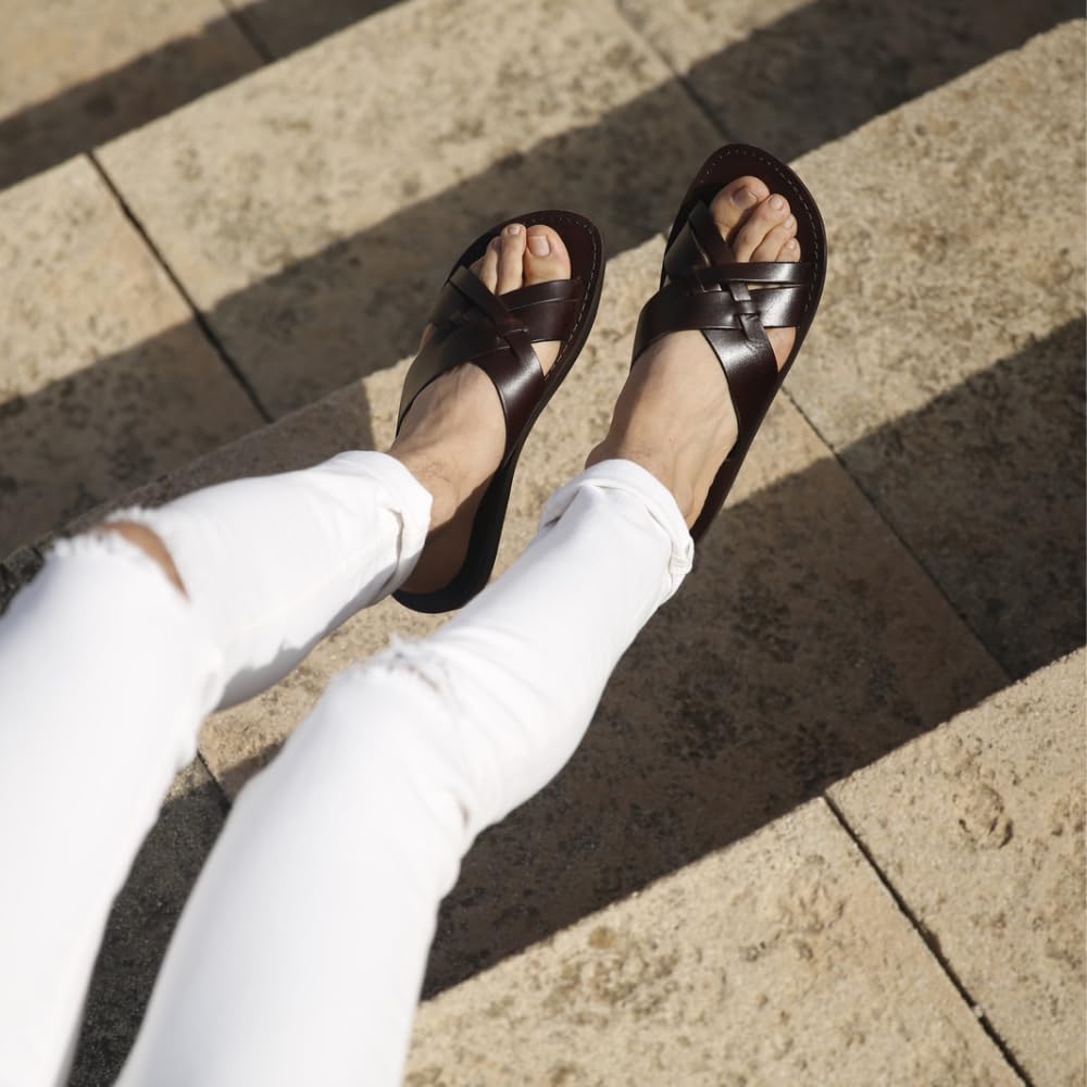 Jesse Men's Leather Woven Strap Sandals - Comfortable Casual Summer Shoes for Beach, Travel & Outdoor Activities