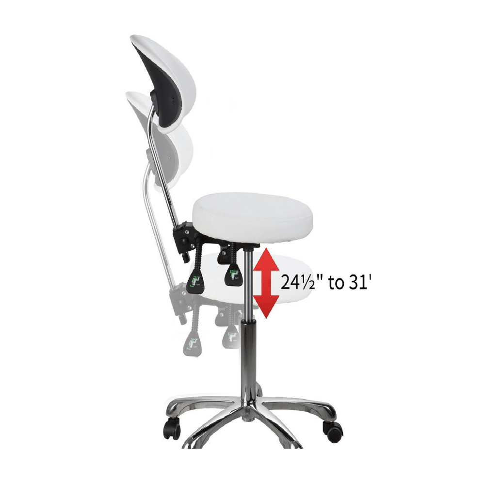 Silverfox 1025D Rolling Stool with Adjustable Height & Lumbar Support - Ergonomic Office Chair for Salon, Kitchen, Workshop & Industrial Use