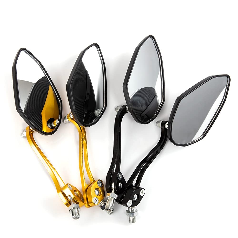 Universal Motorcycle Rearview Mirrors 2PCS - 360° Adjustable Side Mirrors for Scooters & Bikes with 8mm/10mm Screws (Gold) - Enhance Safety & Visibility for Commuting, Touring & Off-Road Riding