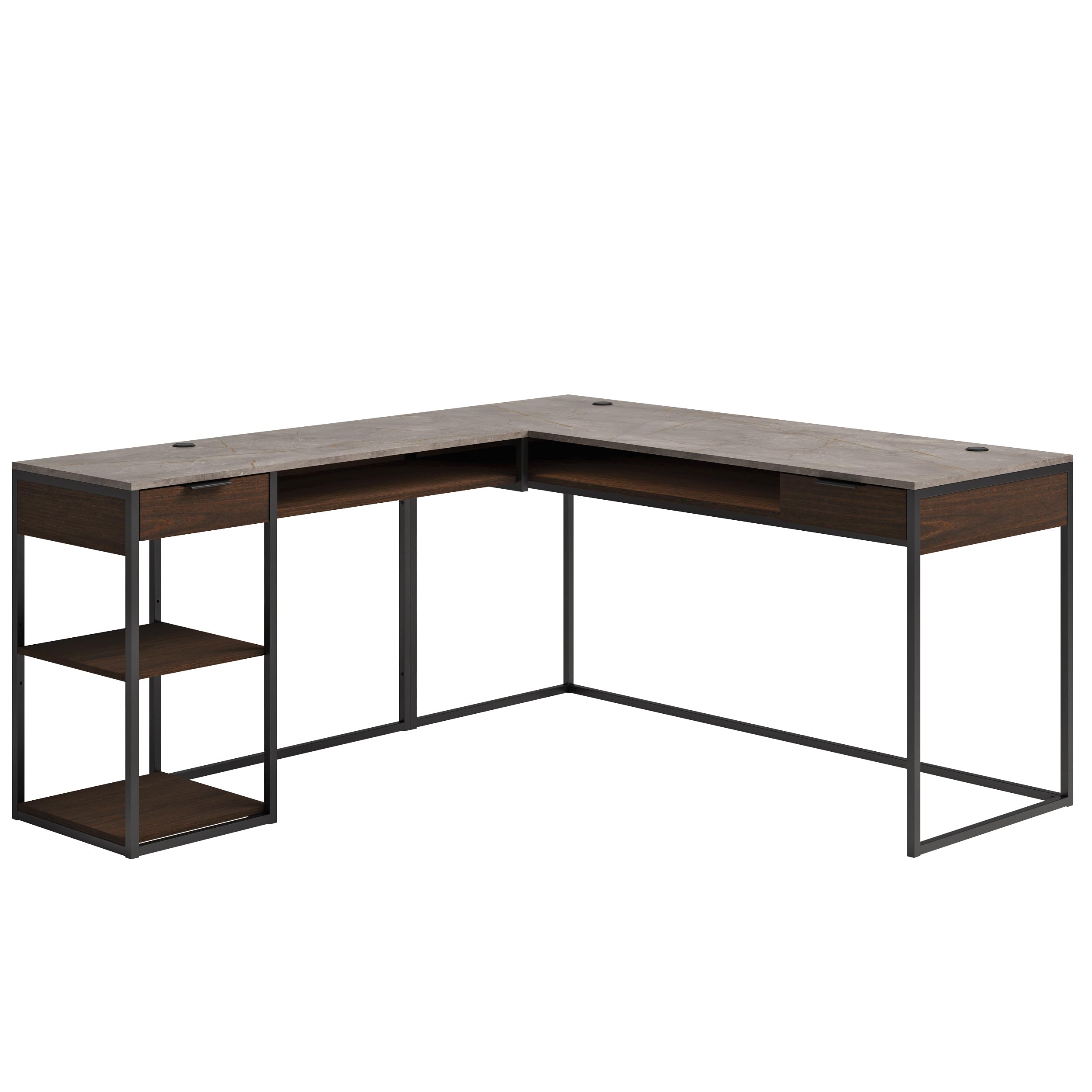 Sauder International Lux Modern L-Shaped Desk with Umber Wood Finish - Stylish Home Office Desk for Work & Study, Perfect for Small Spaces & Gaming Setup