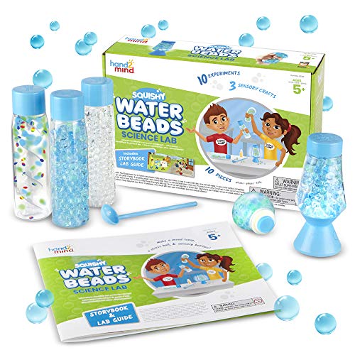 Hand2mind Blue & Clear Water Beads Science Kit for Kids Ages 5-7 | Non-Toxic Sensory Toys with 10 STEM Experiments | Water Gel Beads for Sensory Play, Bottles & Balls | Perfect for Science Learning & Stress Relief