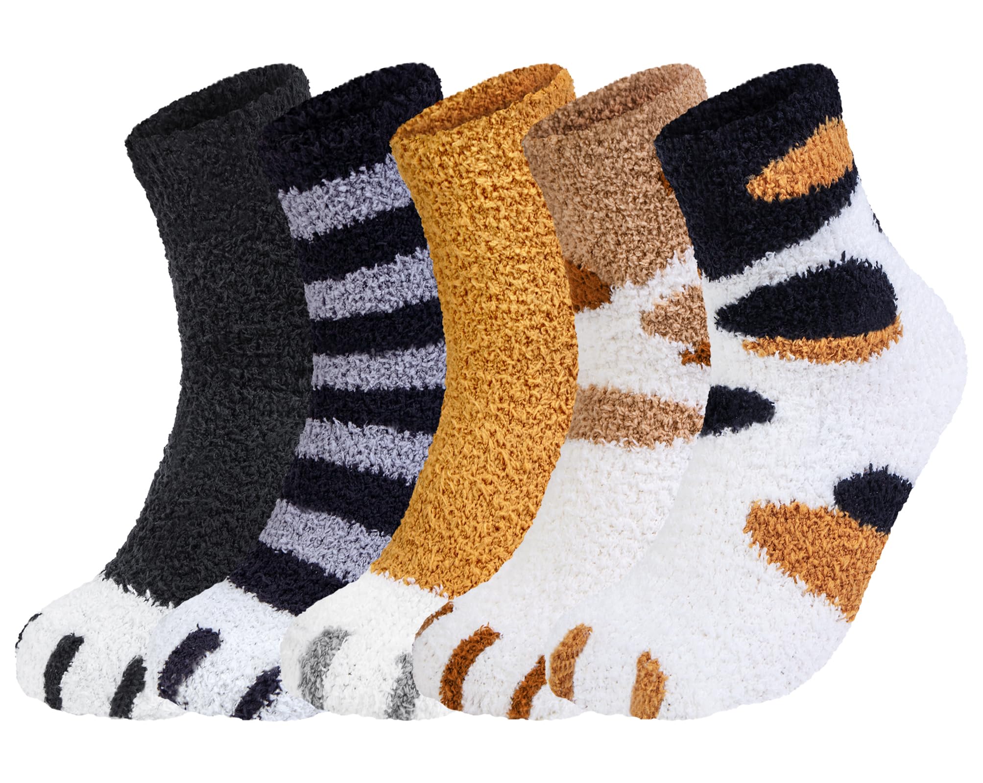 Cozy Cat Fuzzy Socks for Women - 5 Pairs Warm Winter Slippers for Gifts & Stocking Stuffers
