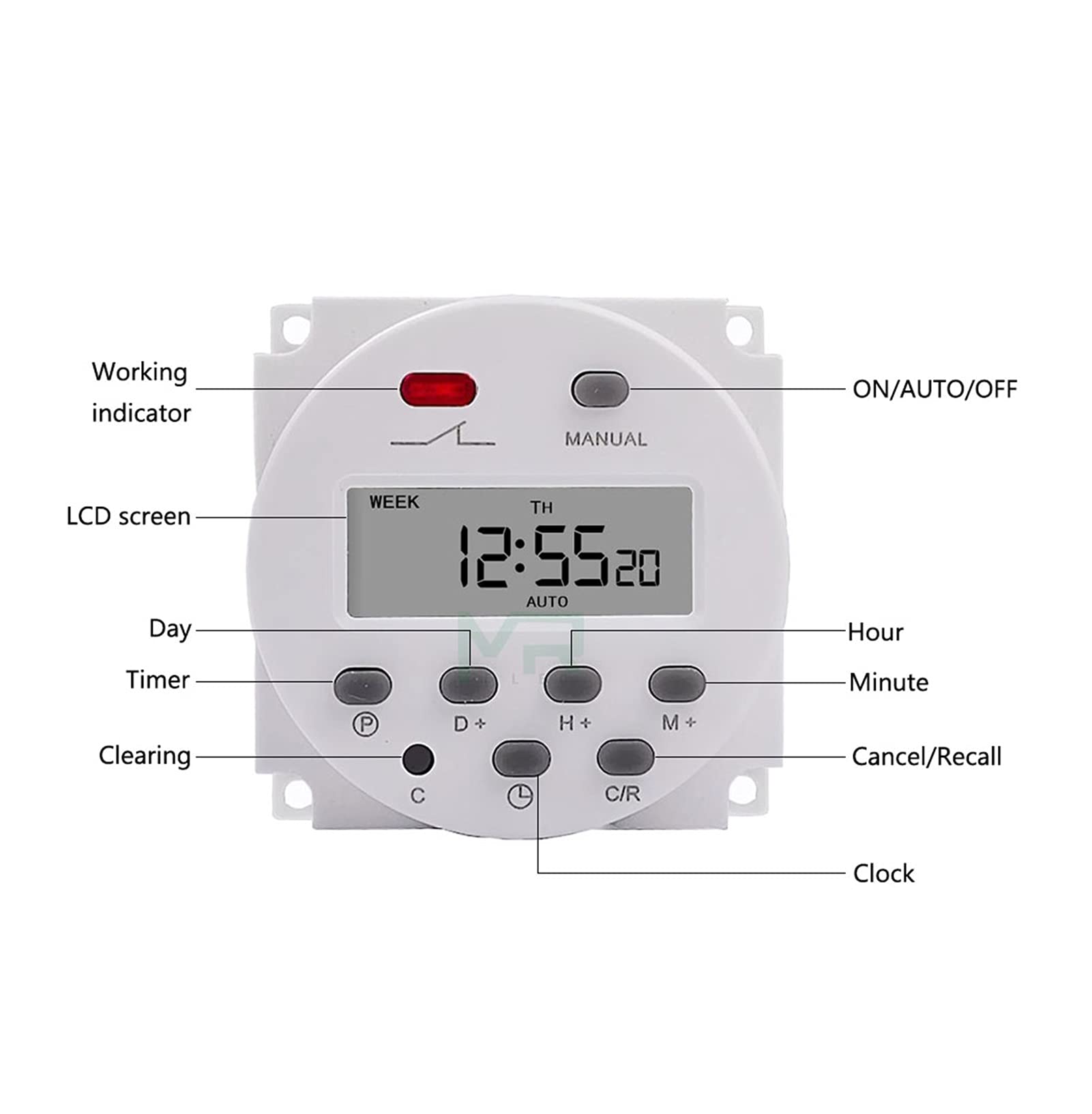 CN101A Digital LCD Power Timer - Programmable Time Switch Relay 16A, 12V/24V/110V/220V - Perfect for Home Automation, Lighting Control & Energy Saving
