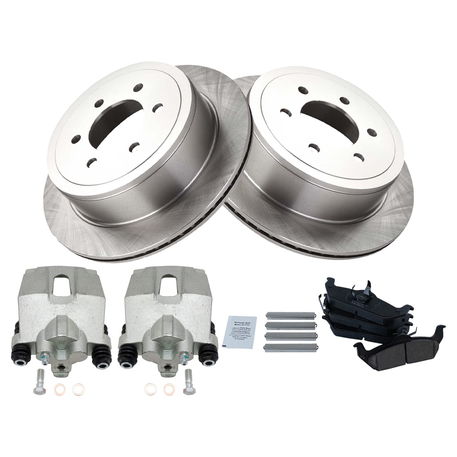 TRQ Rear Brake Pad and Rotor Kit - Ceramic Vented Brake Pads with Caliper - Compatible with 2004-2011 Ford F-150 & 2006-2008 Lincoln Mark LT - Smooth Braking for Highway and Off-Road Driving