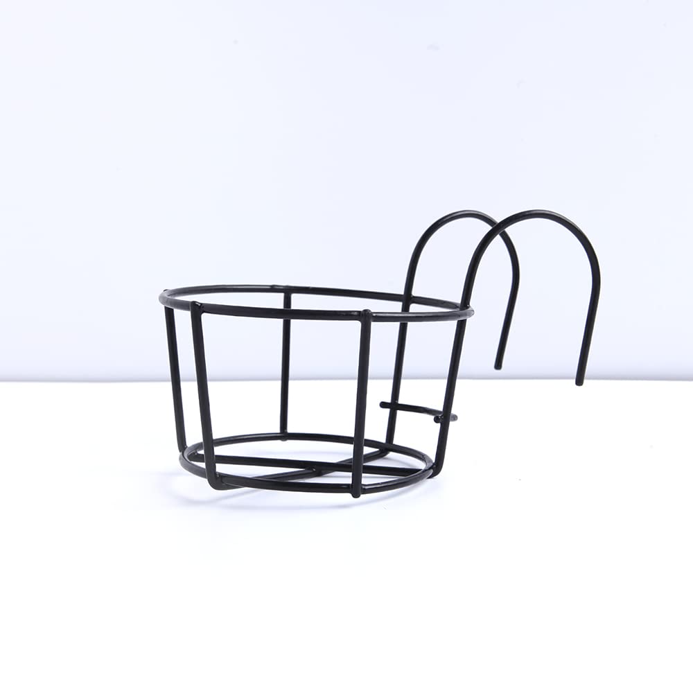 Black Iron Hanging Basket Planter - Outdoor Garden Flower Pot Holder for Fence, Balcony & Patio Decor - Perfect for Hanging Plants, Herbs & Decorative Flowers