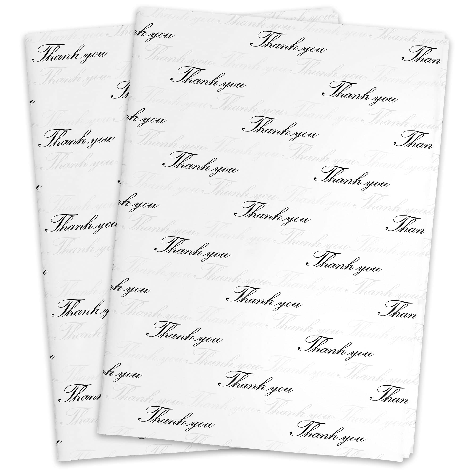 MR FIVE 100 Sheets White with Black Thank You Tissue Paper Bulk - 20