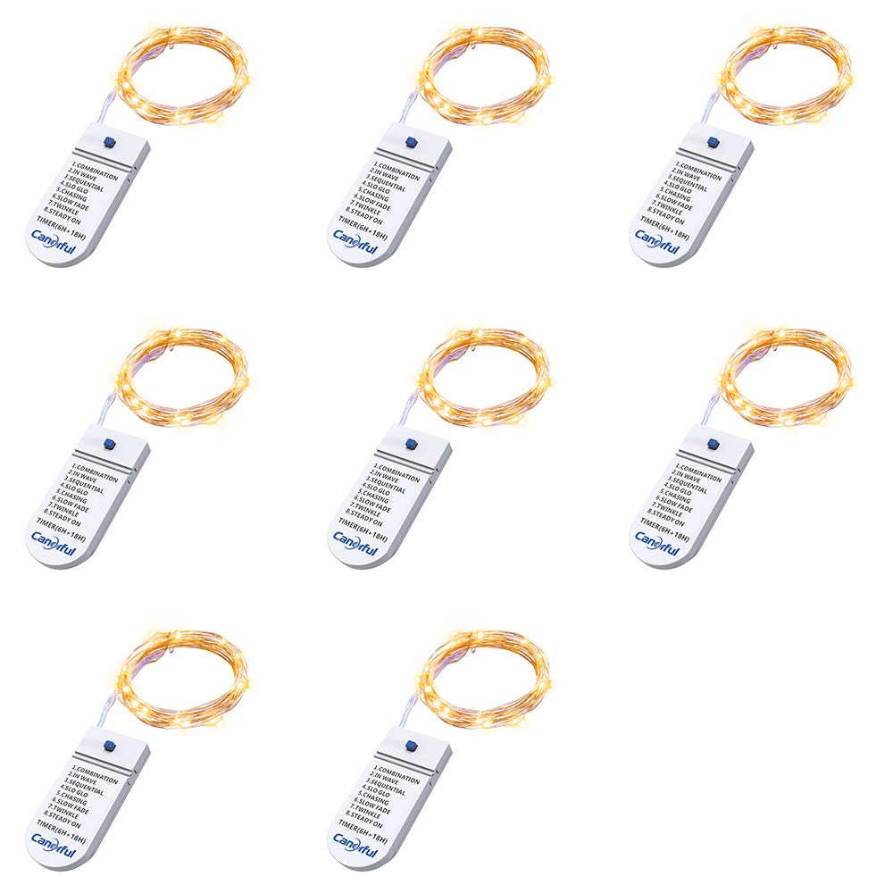 Canorful 8 Pack 20 LED Fairy Lights with Timer - 6.5ft Battery Operated Starry String Lights, 8 Lighting Modes for Christmas Decorations, Weddings, Halloween & Easter Parties - Warm White for Indoor/Outdoor Use
