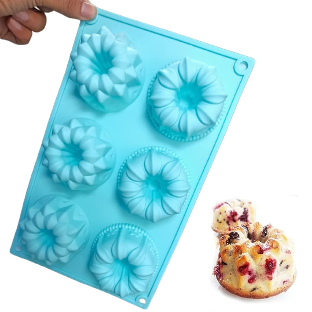 Skytail Mini Bundt Cake Pan - Silicone Flower Crown Shape Fluted Tube Mold for Baking, Non-Stick Food Grade (Perfect for Jelly, Pudding, Cupcakes, Donuts, Cornbread & Brownies) - Ideal for Birthday Parties, Tea Time & Holiday Desserts