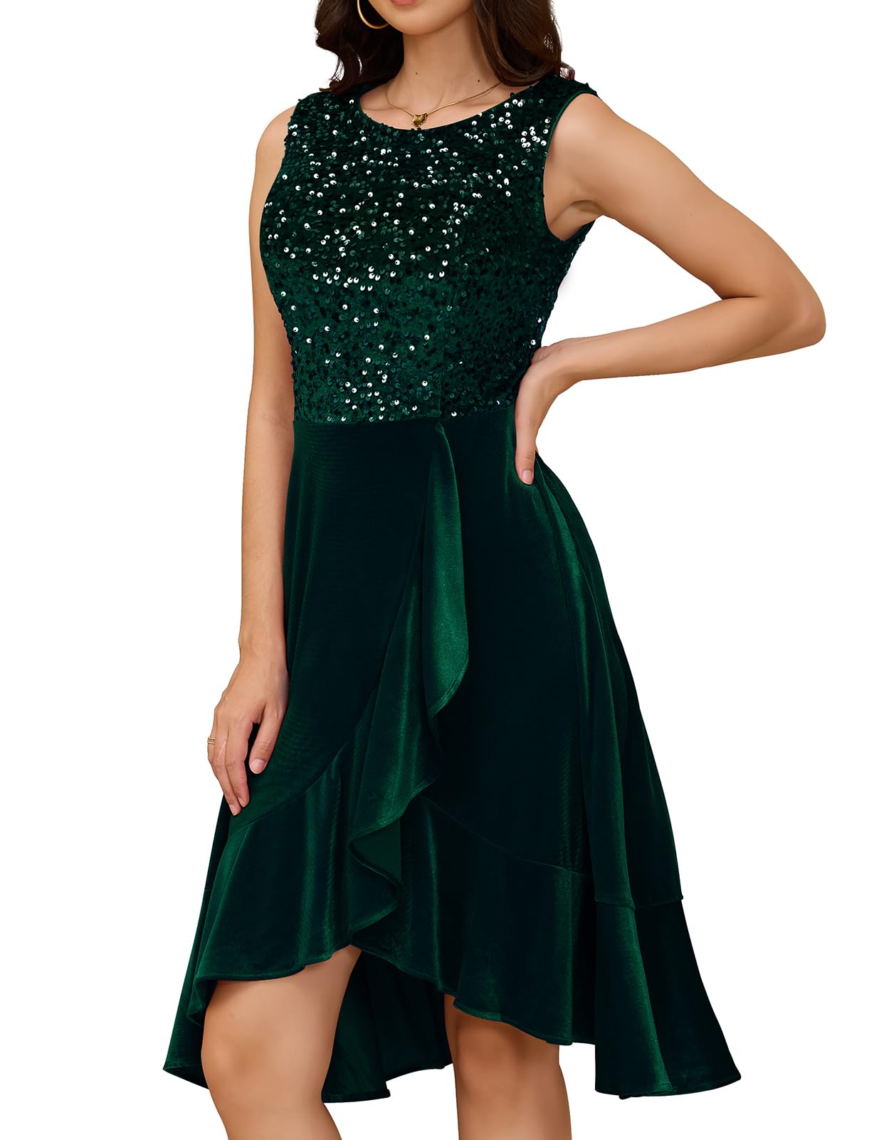 Velvet Sequin Christmas Holiday Party Dress for Women | Sparkly Cocktail Wedding Guest Dress | Elegant Holiday Outfit for Christmas Parties, New Year's Eve & Special Occasions