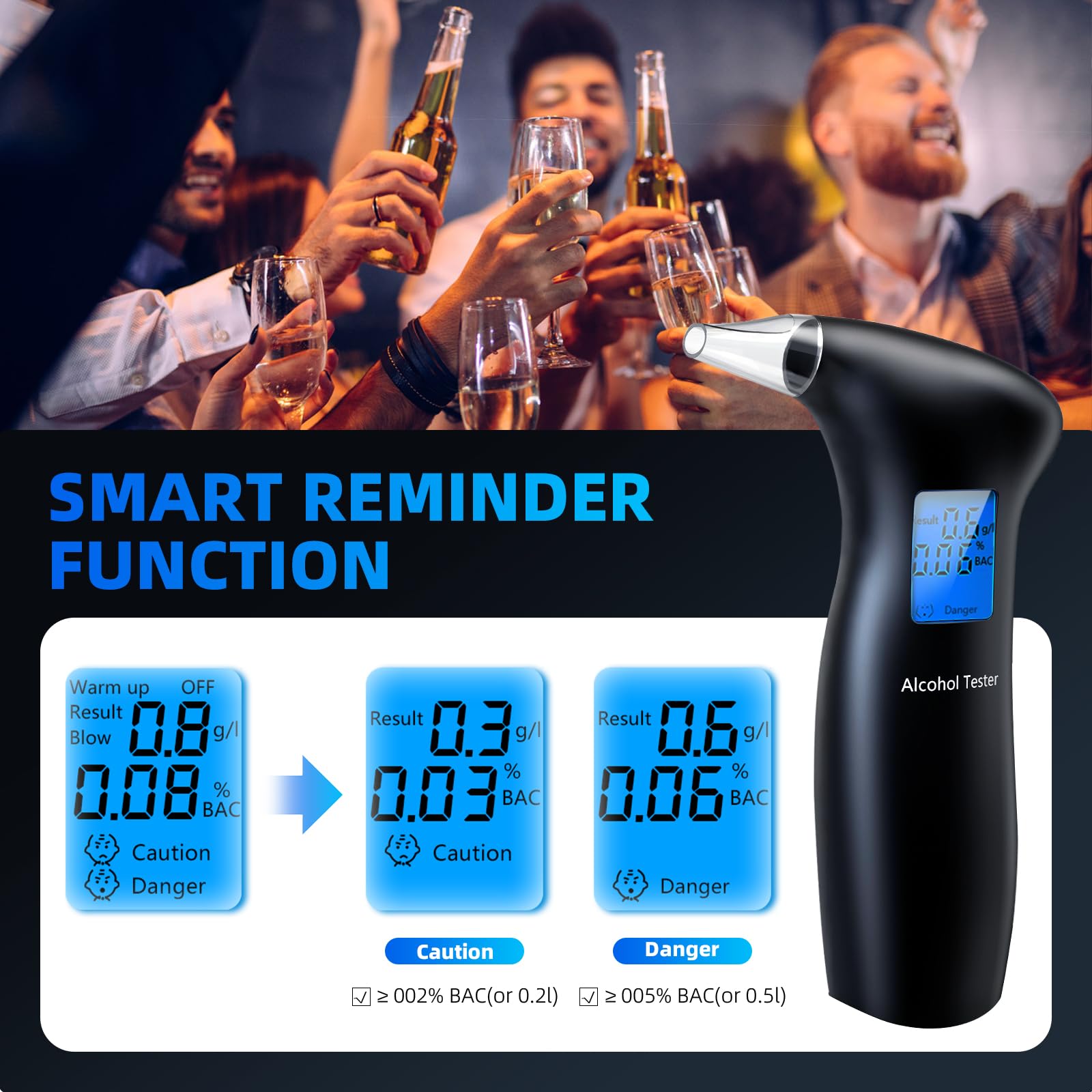 **Portable Digital Breathalyzer for Alcohol - Fast & Accurate LCD Display with 4 Reusable Mouthpieces - Personal & Professional Use - Perfect for Parties, Bars, and Workplace Safety**