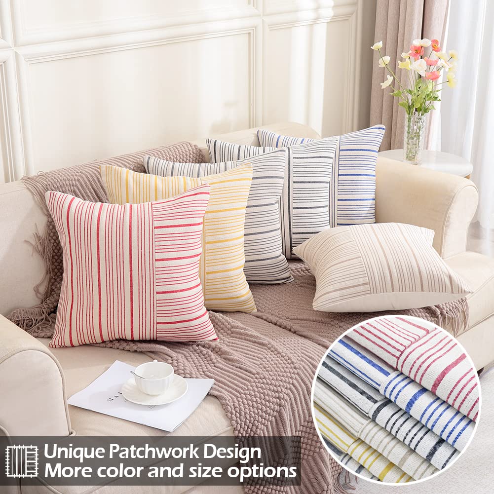 CARRIE HOME Mustard Yellow & Beige Farmhouse European Pillow Covers 24x24 Inch Set of 2 - Striped Patchwork Decorative Modern Throw Pillows for Bedroom, Couch & Sofa - Perfect for Farmhouse Decor, Living Room Accent & Cozy Home Styling