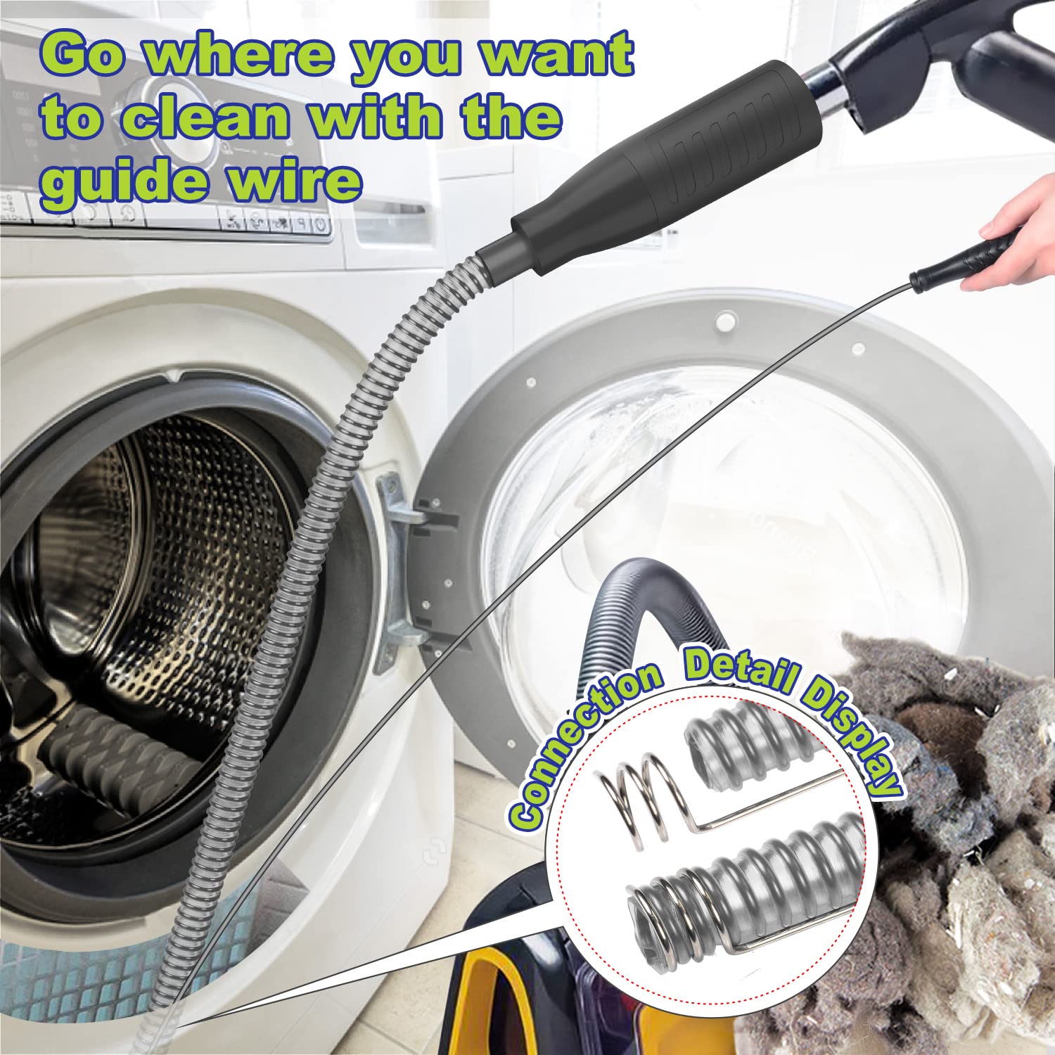 Sealegend Dryer Vent Cleaning Kit with Flexible Guide Wire, Vacuum Hose & Lint Remover Brush - Black | Prevent Fire Hazards & Improve Dryer Efficiency for Home Laundry Rooms