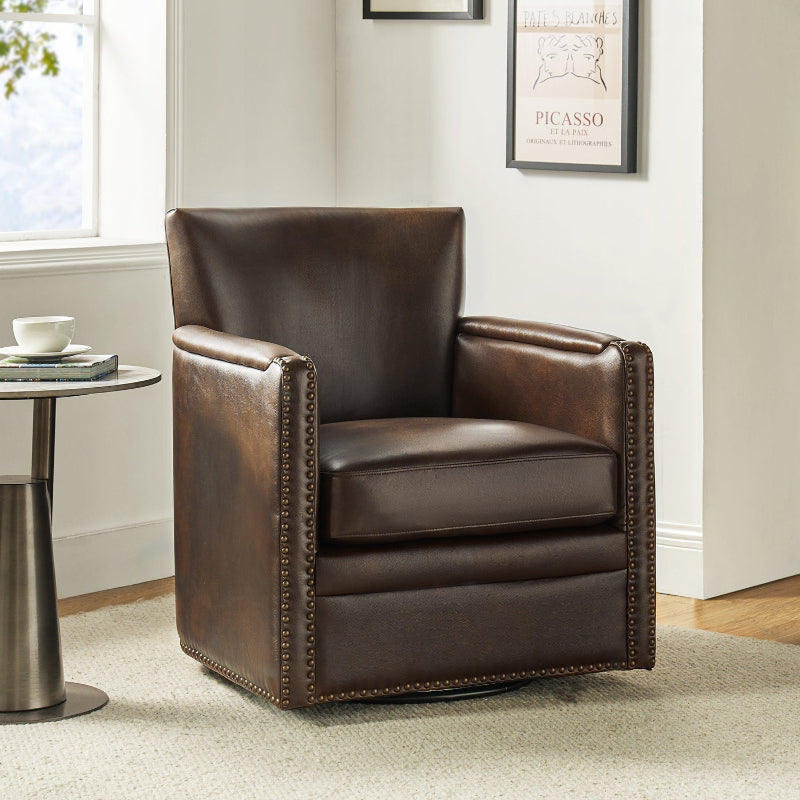 Gloria Genuine Leather Swivel Chair - 360° Rotating Office Chair with Adjustable Height for Home & Office Workspace - Perfect for Conference Rooms, Study Desks and Executive Offices