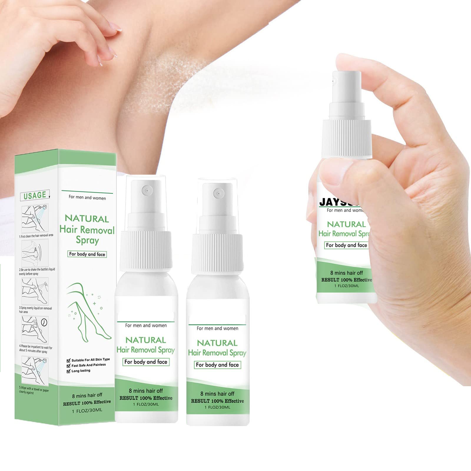 Natural Hair Removal Spray Foam - Hair Growth Inhibitor for Women & Men, Slows & Reduces Regrowth, Non-Irritating Depilatory Foam (2 Pack) - Perfect for Legs, Arms, Bikini Line & Facial Hair Removal at Home