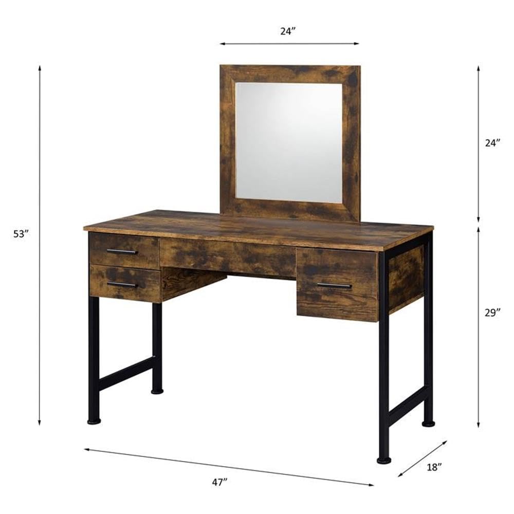 Acme Juvanth Wooden Vanity Desk with Mirror - Rustic Oak & Black Finish | Perfect for Bedroom Makeup Dressing Table & Home Decor