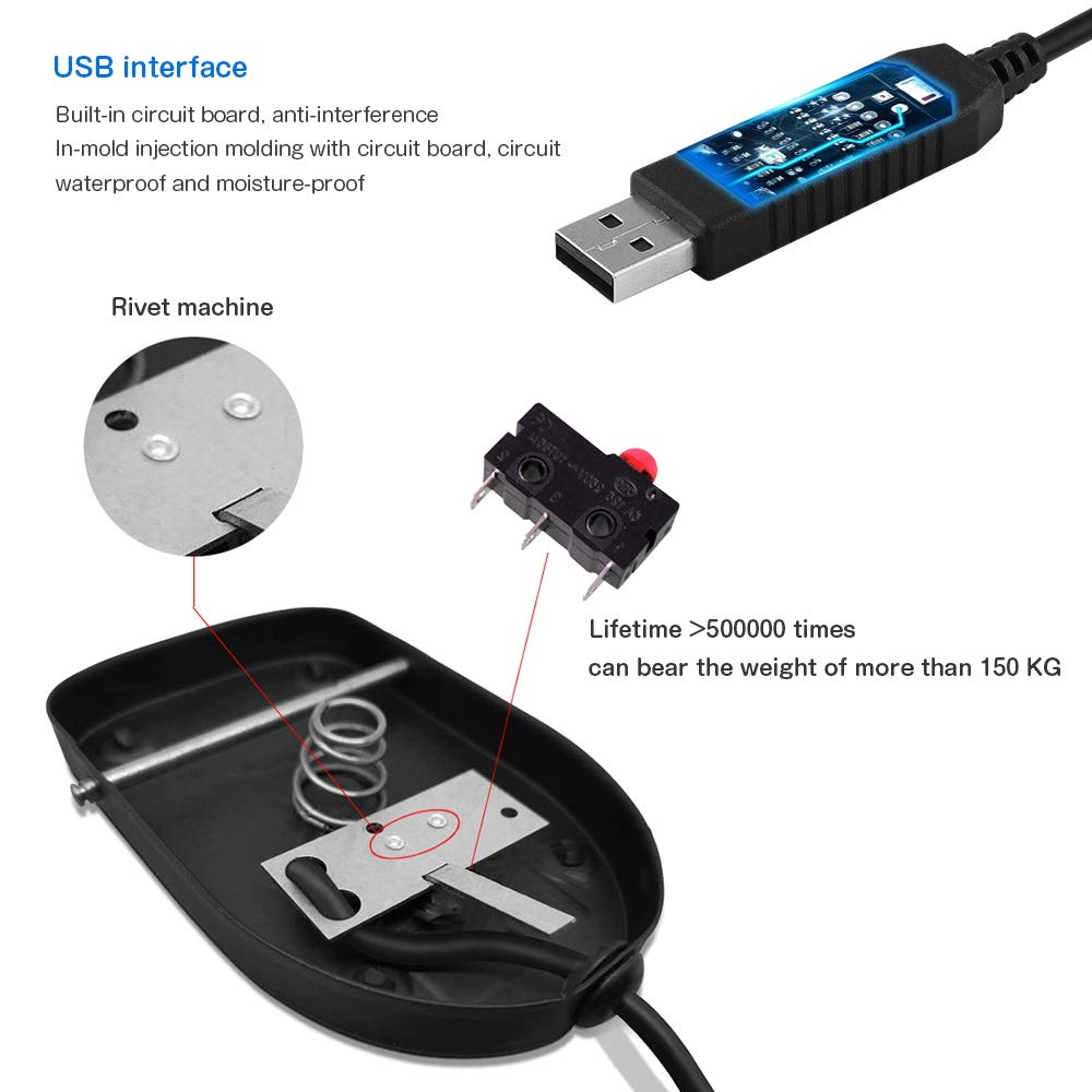 iKKEGOL USB Foot Pedal Switch for Gaming & PC Control - Black Metal HID Programmable with 3-Color Mat | Hands-Free Operation for Gamers & Streamers