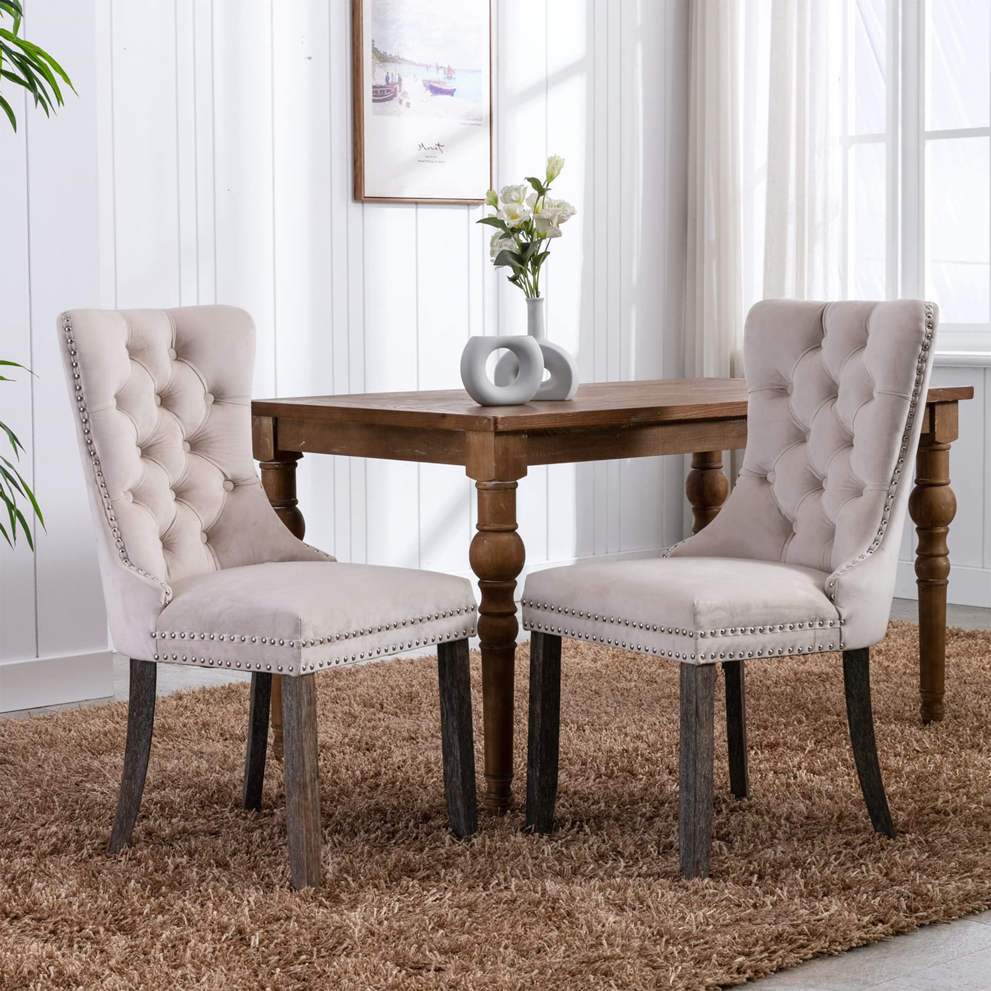 Virabit Upholstered Dining Chairs Set of 4 - Velvet Tufted Accent Chairs with Nailhead Trim & Solid Wood Frame - Modern Kitchen, Dining Room & Bedroom Seating (Beige) | Perfect for Home Decor, Dinner Parties & Cozy Reading Nooks