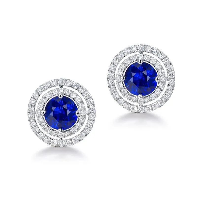 LOVERJEWELRY 18K White Gold Blue Sapphire & Tsavorite Diamond Drop Earrings for Women | Luxury Wedding & Party Jewelry | Elegant Evening Wear & Special Occasion Gift
