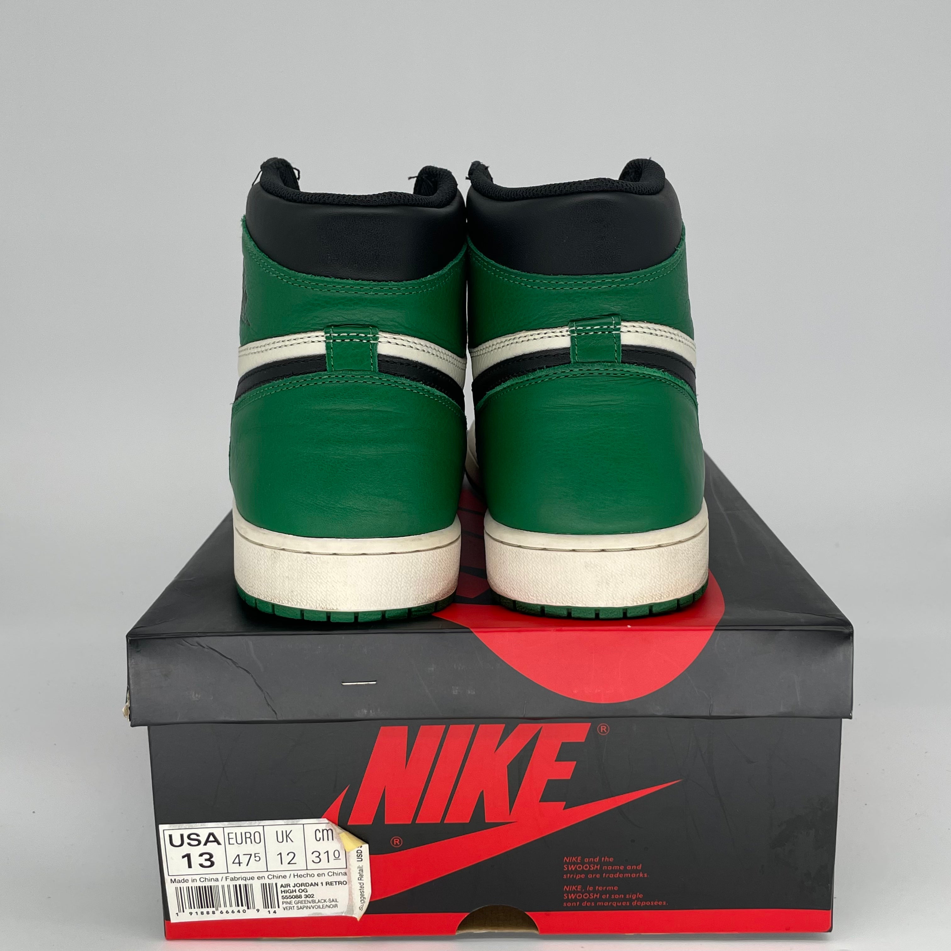 AIR JORDAN 1 PINE GREEN Men's Basketball Shoes Size 13 (555088-302) - Retro High Tops for Sneaker Collectors & Streetwear Fashion