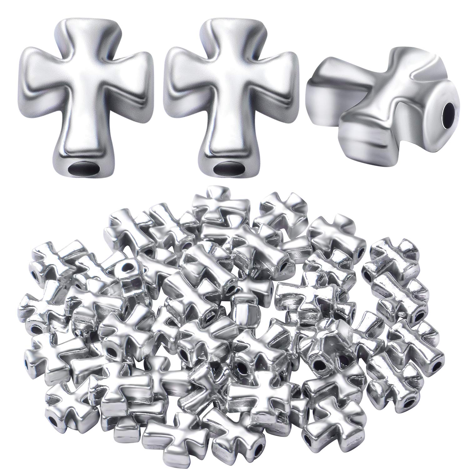 50pcs Antique Silver Cross Spacer Beads - Tibetan Alloy Crucifix Charms for DIY Jewelry Making (9.6mm×8.4mm) - Perfect for Bracelets, Necklaces & Craft Projects