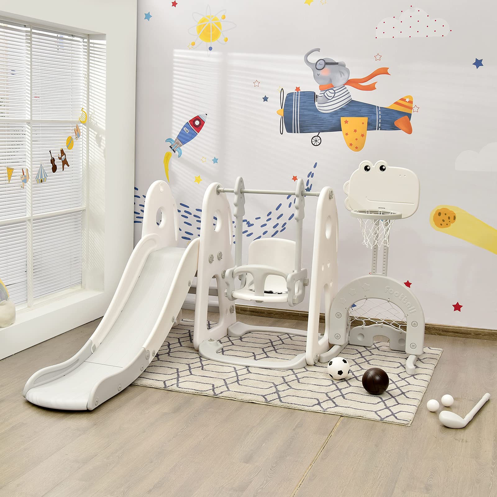 **Costzon 6-in-1 Toddler Slide & Swing Set – Large Kids Climber Playset with Basketball Hoop, Soccer Goal & Golf Hole – Indoor & Outdoor Backyard Playground for Ages 2-12 – Perfect Birthday & Holiday Gift**    *(Great for Backyards, Parks, Daycares & Playrooms – Encourages Active Play & Motor Skills Development!)*
