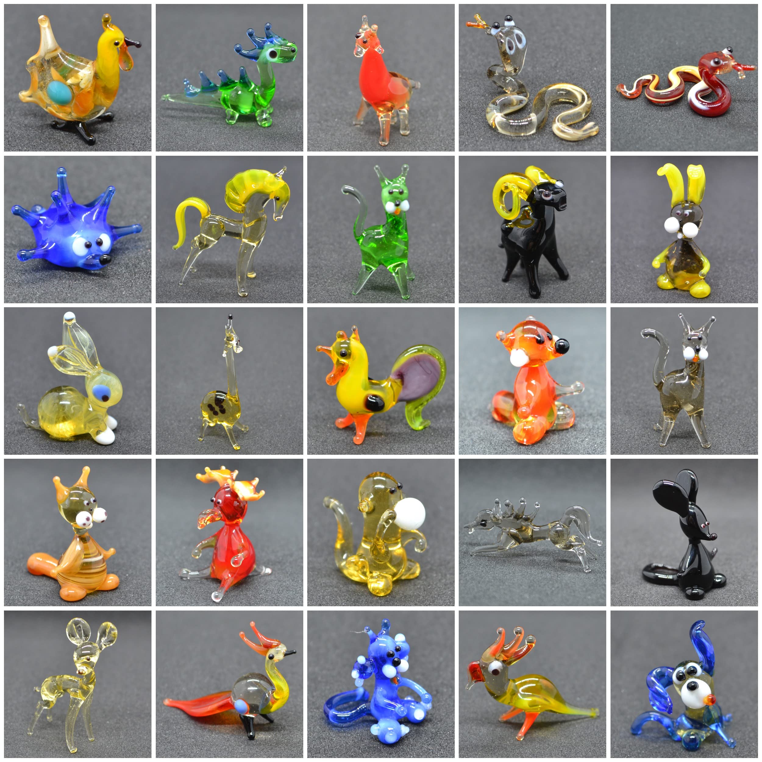 50-Piece Mini Glass Animal Figurines Set - 1 Inch Tiny Glass Animals for Home Decor, Party Favors & Collectibles - Perfect for Fairy Gardens, Terrariums & DIY Crafts