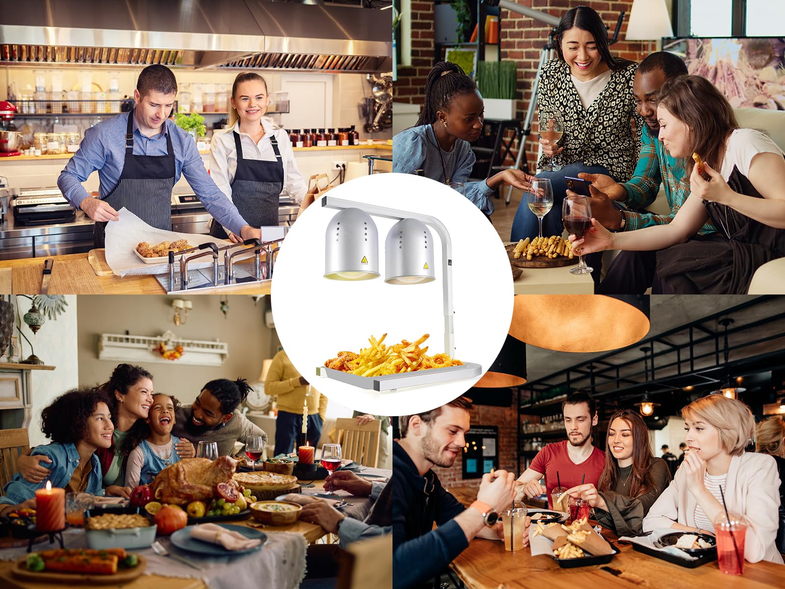 Commercial Food Heat Lamp with Adjustable Height Stand - 2 x 250W Bulbs for Fast & Even Heating | Perfect for Restaurants, Buffets, Bakeries & Home Kitchens | Keep Food Warm for Serving & Display