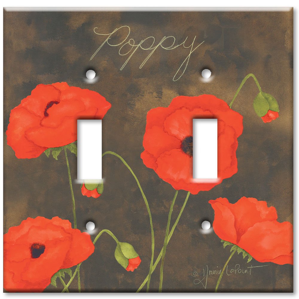 Oversized Double Gang Toggle Switch Plate - Decorative Metal Wall Plate with Poppy Design - Made in USA - Perfect for Home Decor & Living Room Wall Switch Covers