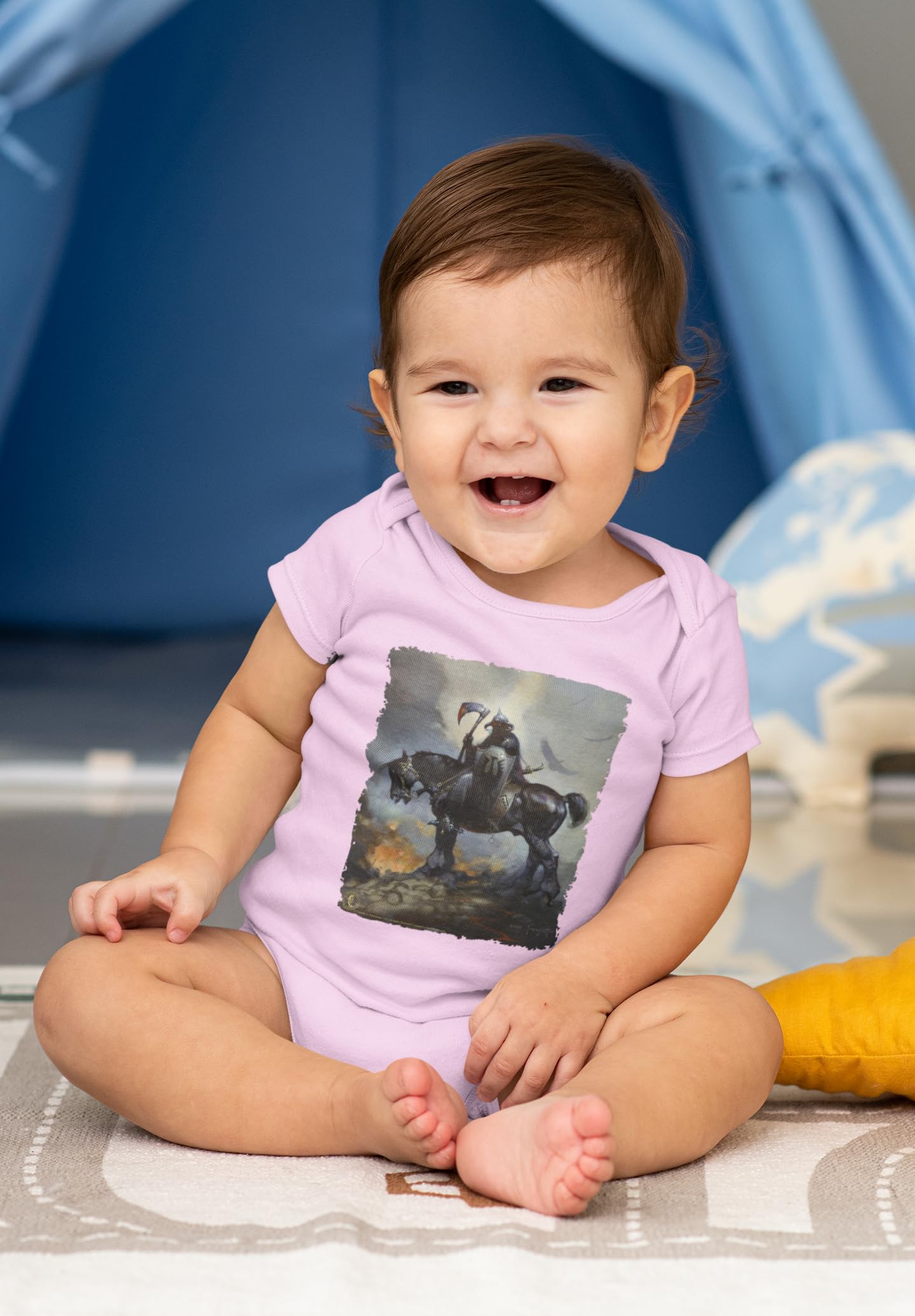 Pop Threads Death Dealer by Frank Frazetta Horror Art Baby Bodysuit - Cute Gothic Outfit for Infants & Toddlers (Boy/Girl) - Perfect for Halloween, Comic Con & Dark Fantasy Themed Events