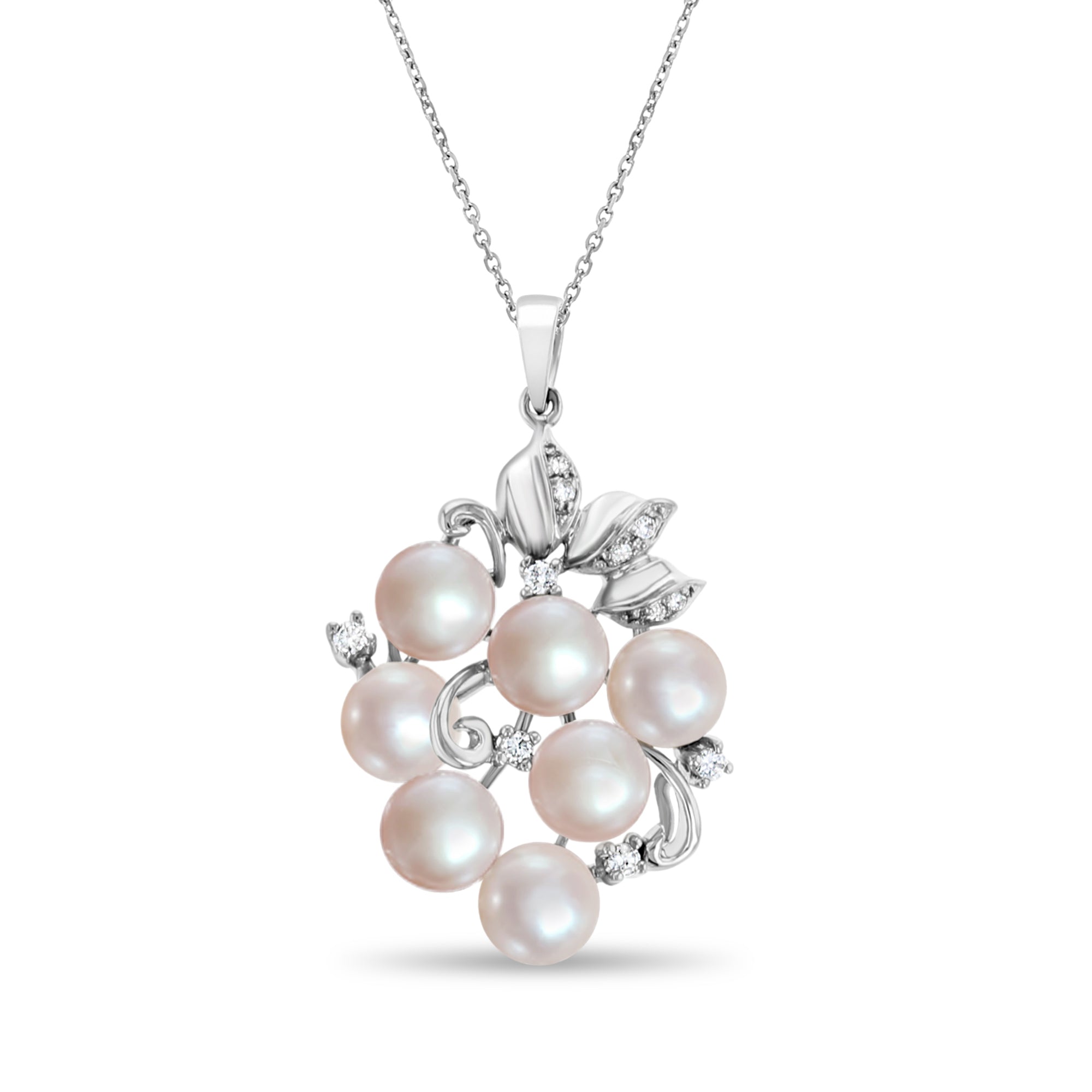 14k White Gold Freshwater Pink Pearl & Diamond Pendant Necklace .24cttw - Elegant Jewelry Gift for Women, Perfect for Weddings, Anniversaries & Special Occasions