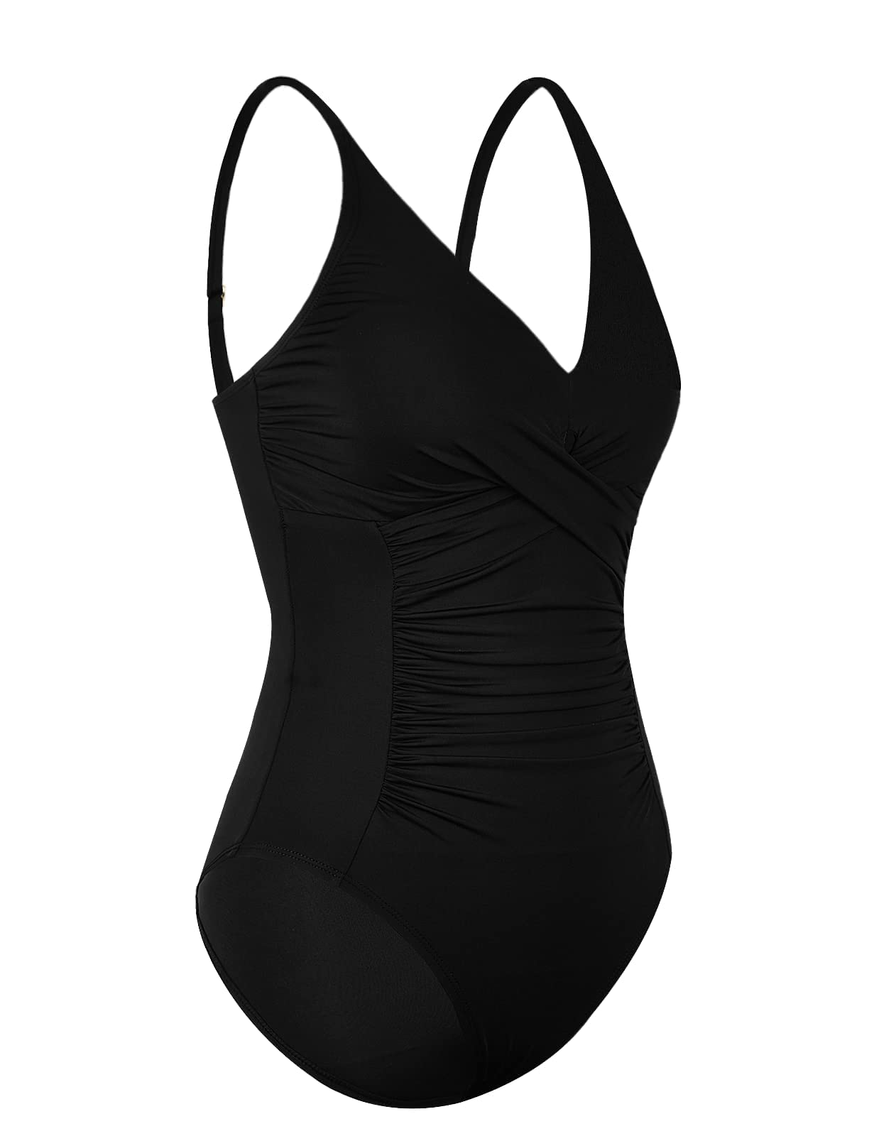 Mycoco Women's Tummy Control One Piece Swimsuit - V Neck Ruched Design Slimming Bathing Suit for Beach, Pool & Vacation