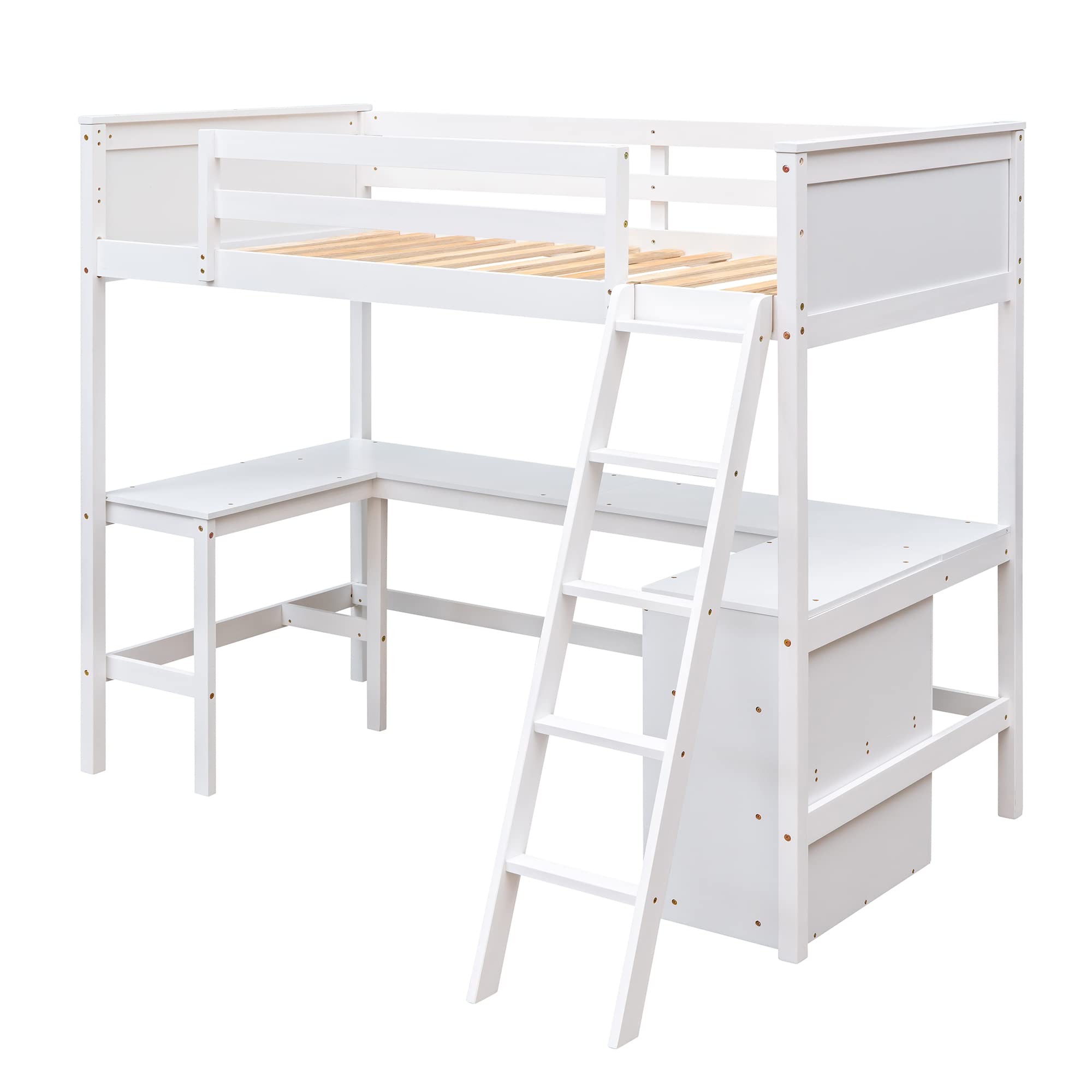 SOFTSEA Twin Loft Bed with Desk & Storage - Sturdy Wooden Bunk Bed Frame with Shelves for Kids, Teens, Boys & Girls - Perfect for Small Rooms, Dorms & Apartments - White Space-Saving Furniture