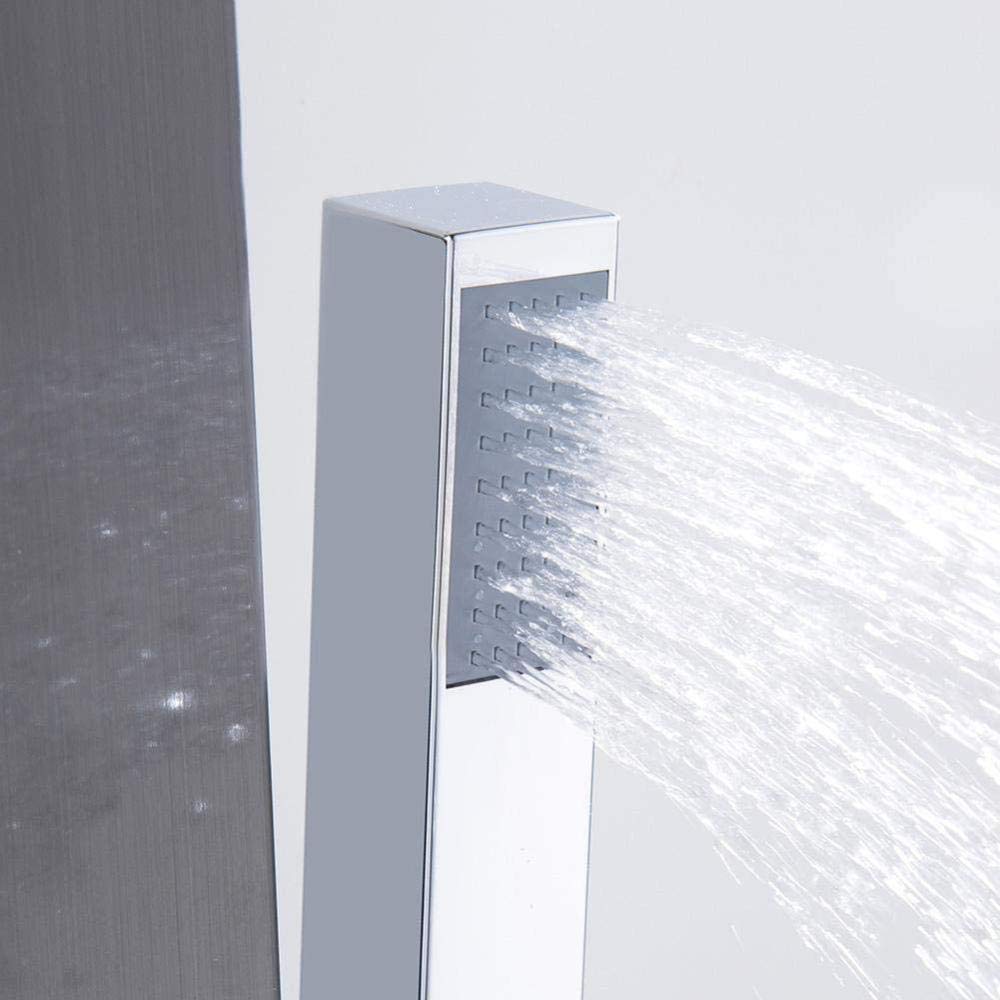 Stainless Steel Shower Panel System with LCD Display, Thermostat & 6 Water Modes - Modern Black Bathroom Upgrade for Spa-Like Experience
