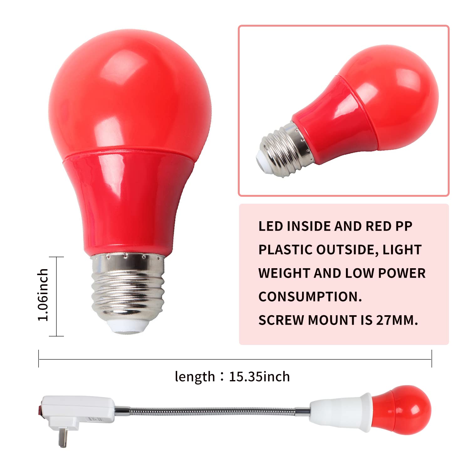 eTone Darkroom Safe Light Lamp - E27 LED Screw Base Wall Light with 360° Adjustable Head & On/Off Switch - Perfect for Photography Darkrooms, Film Developing & DIY Projects