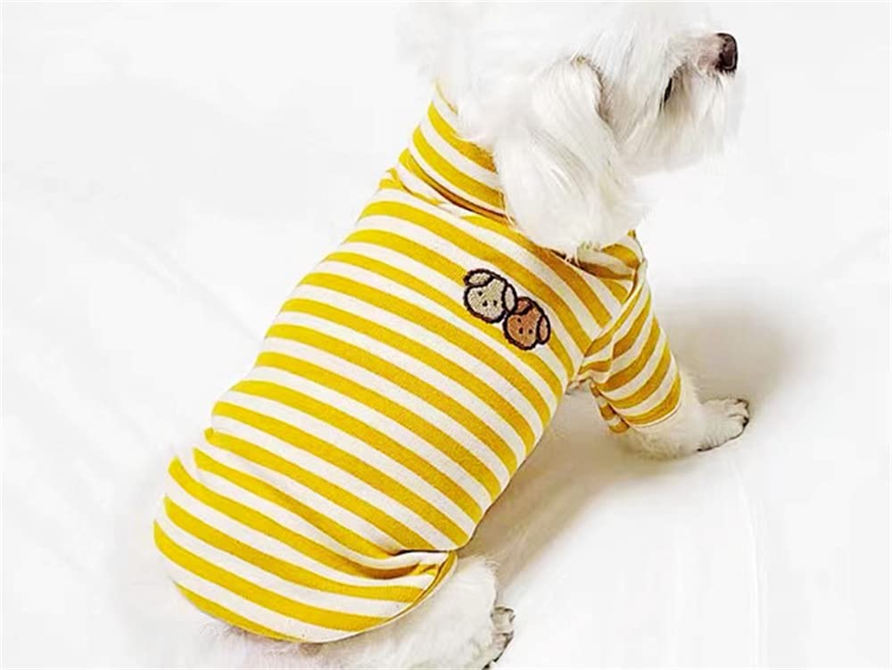 Cute Striped Turtleneck Dog Sweater - Super Soft & Stretchy Embroidered Puppy Pullover for Small Medium Large Dogs & Cats (Yellow, Small) - Perfect for Winter Walks & Indoor Cozy Time
