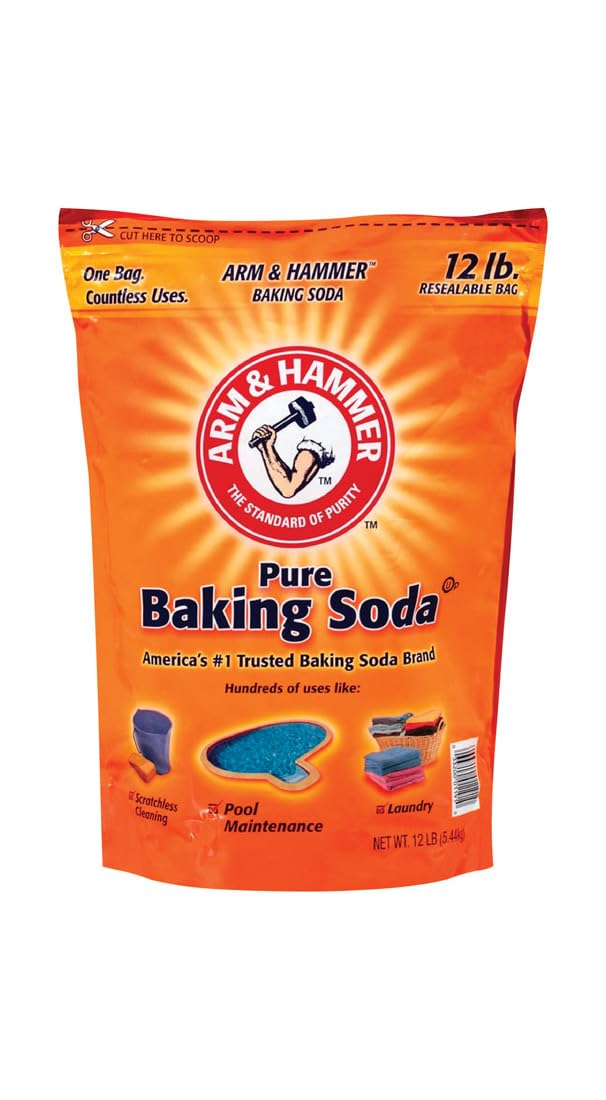 Arm & Hammer Baking Soda, 12 Pound Bulk Size - Natural Deodorizer & Cleaning Agent for Kitchen, Refrigerator, Laundry & Household Use