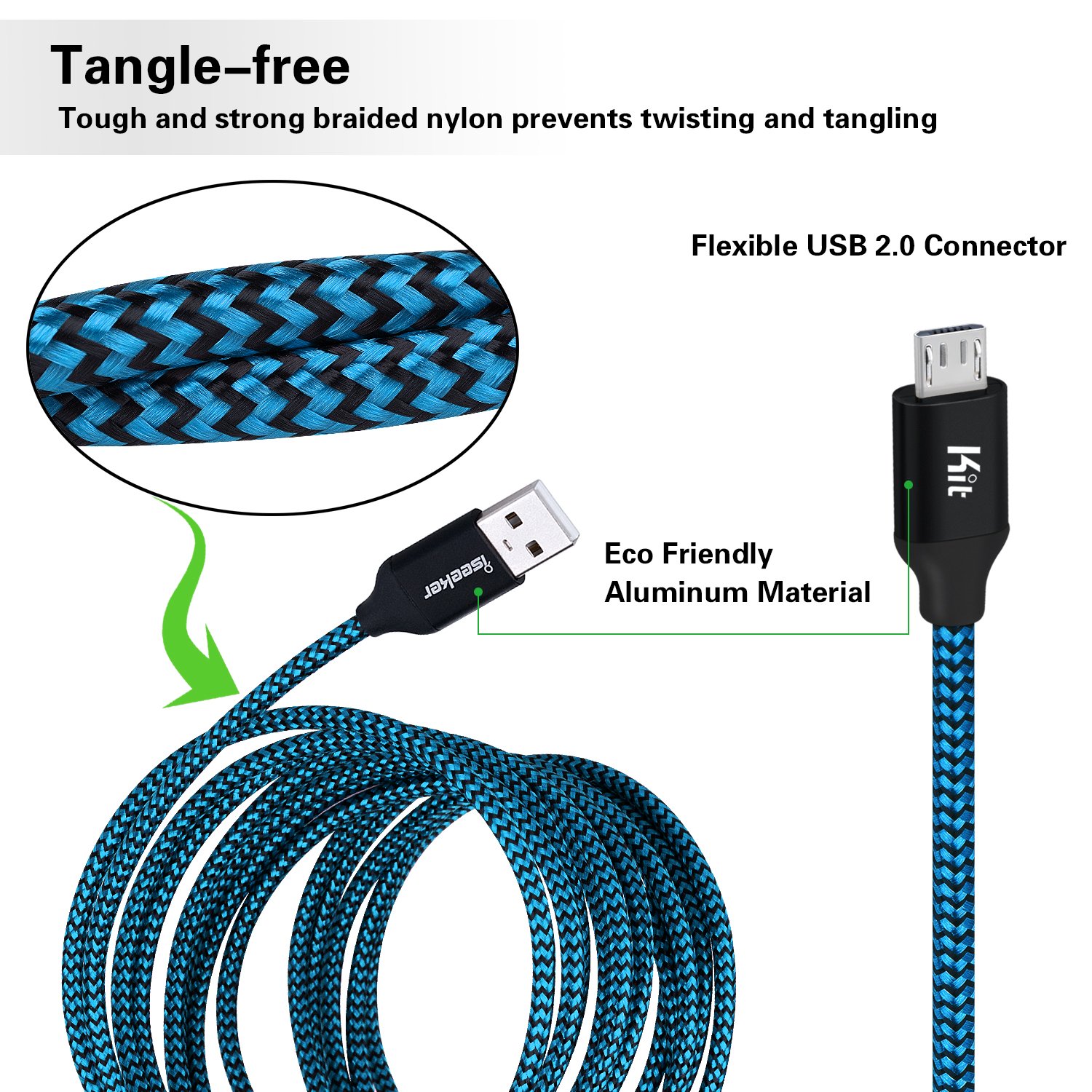 15ft Extra Long Micro USB Charger Cable - High Speed USB 2.0 Charging Cord for Android Phones, Samsung, LG, HTC, Motorola, Nokia & Tablets - Durable Nylon Braided (Blue) - Perfect for Home, Office, Car & Travel Charging