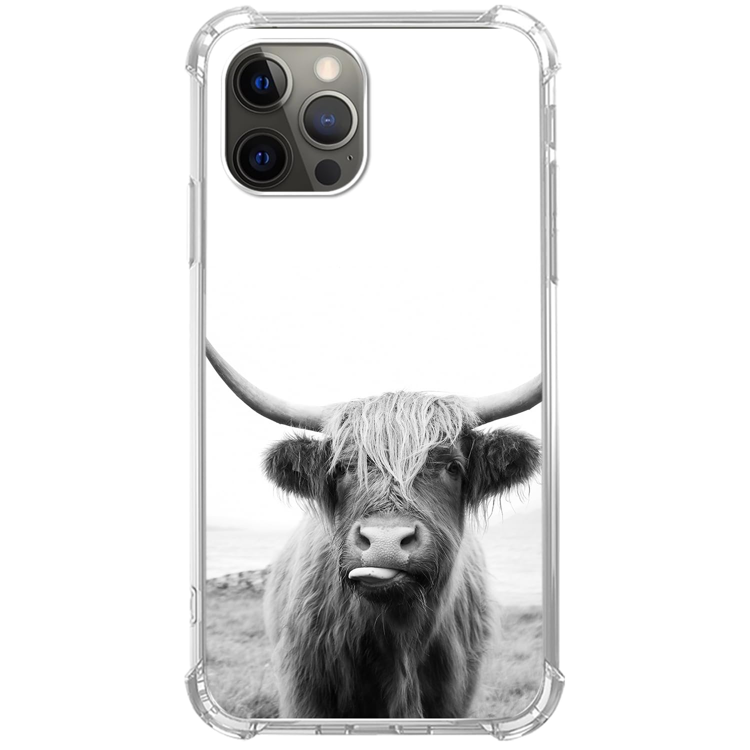 Highland Cattle iPhone 13 Pro Max Case - Black & White Scottish Cow Design | Cute & Cool TPU Bumper Phone Cover | Perfect for Farm Lovers & Country Style Enthusiasts