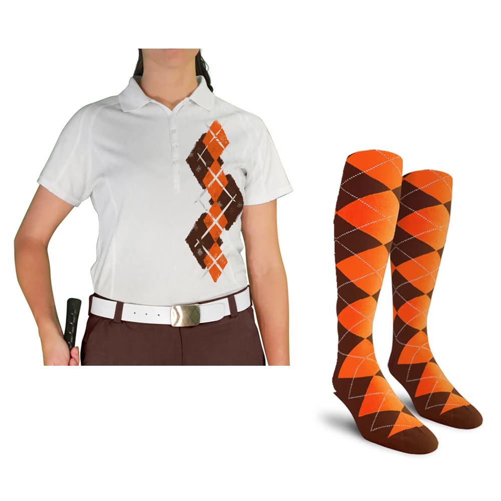 **Dry Fit Short Sleeve Graphic Golf Polo Shirt for Women - Moisture Wicking, Breathable & Comfortable - Argyle Paradise Print with Matching Socks (AA-ZZ) - Perfect for Golf, Tennis & Casual Wear**