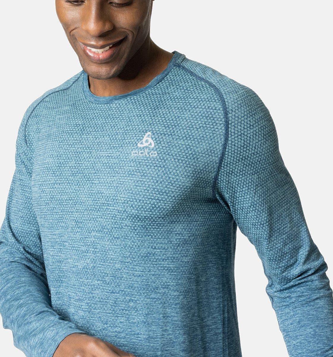 Odlo Men's Essential Seamless Long Sleeve Crew Neck T-Shirt - Moisture Wicking Athletic Base Layer for Running, Hiking & Workouts