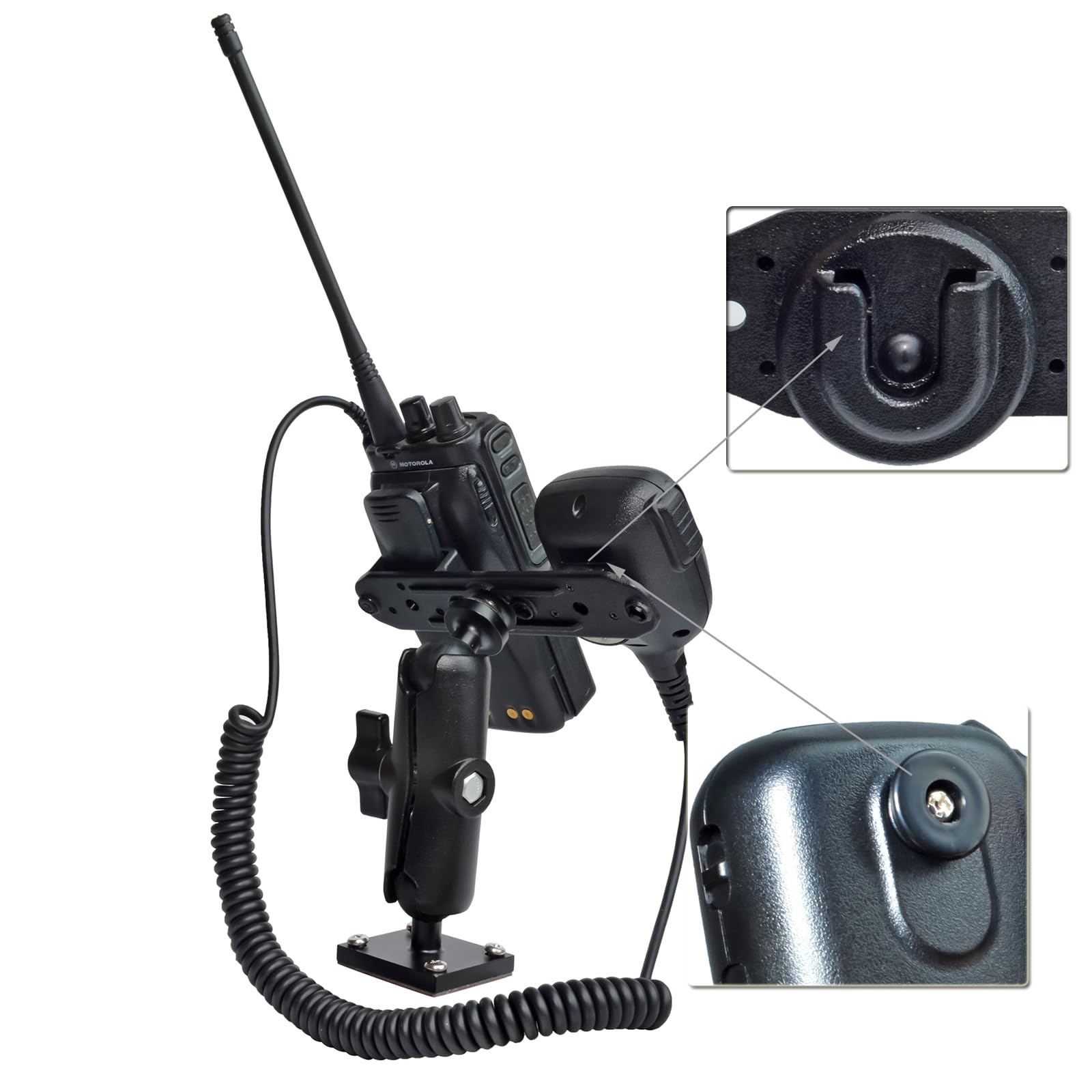 HYS Heavy Duty Drill Base Tablet Holder Mount for Trucks & Vehicles - Aluminum Arm Stand for HT Radios (Motorola SL300, APX6000, APX8000) & CB Radio Mics - Perfect for Police, Construction & Fleet Management Use