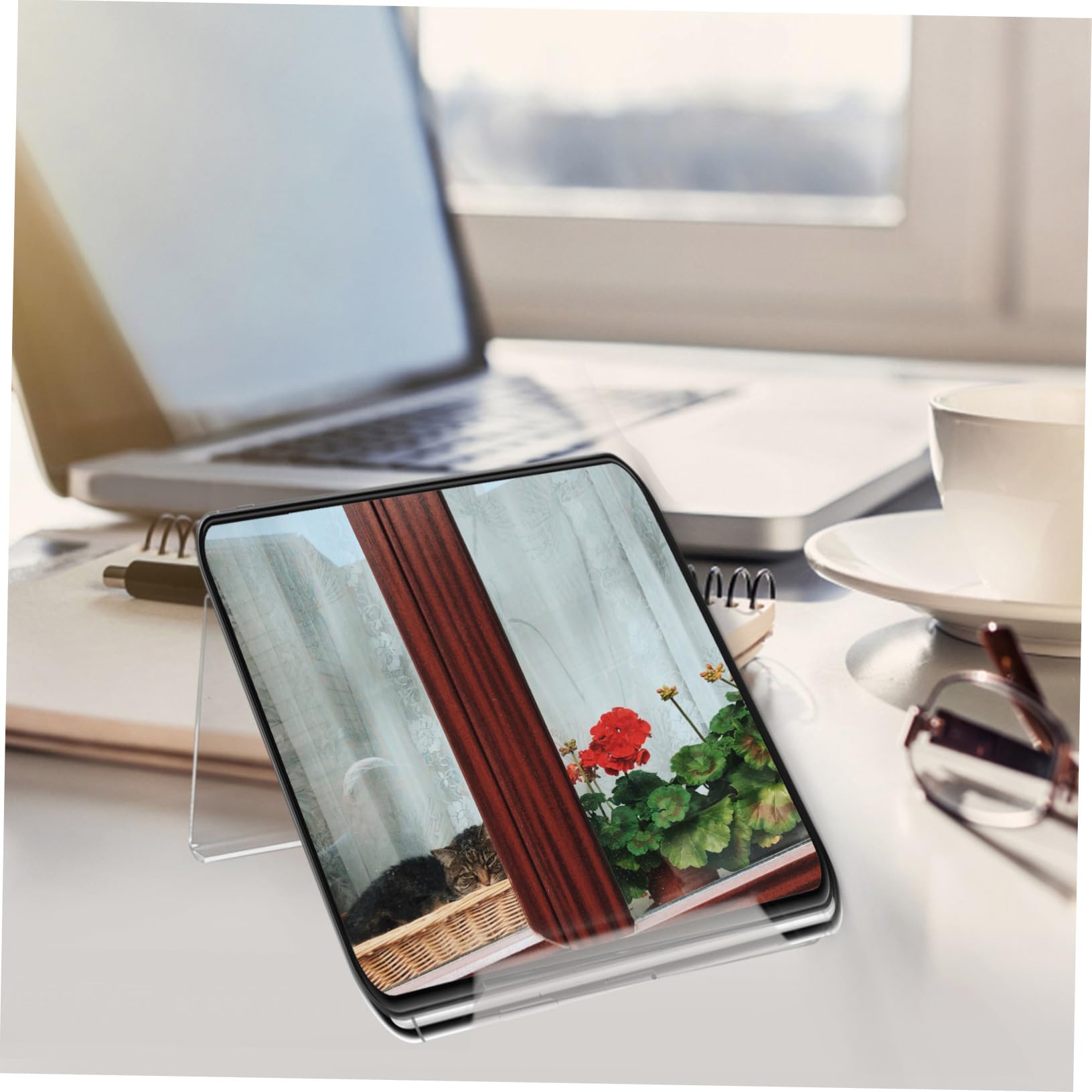 Clear Acrylic Phone Stand for Desk - Universal Cell Phone Holder for iPhone, Samsung & More - Stylish Office Desk Accessory for Women & Men - Perfect for Work, Home & Video Calls
