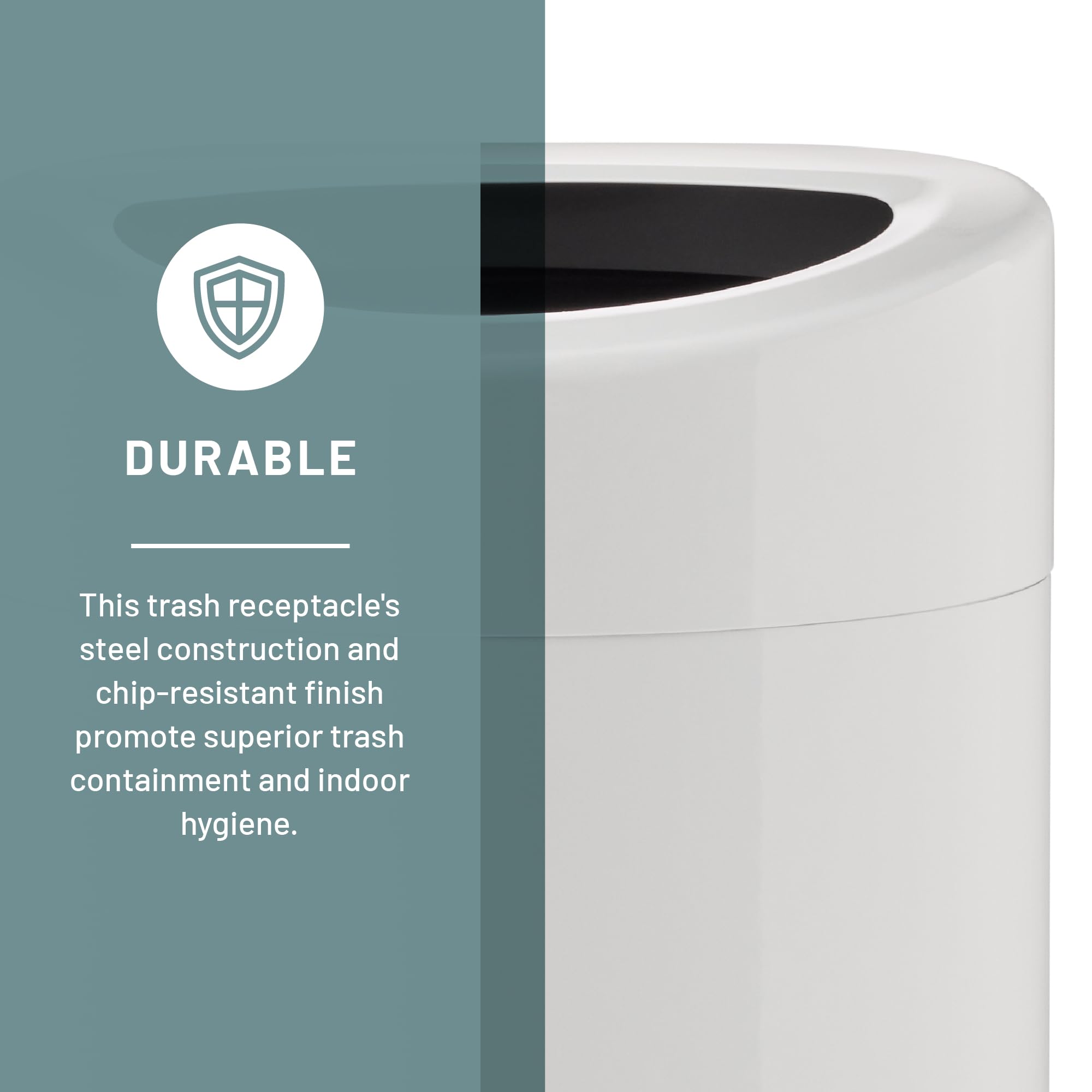 Safco 14 Gallon Stainless Steel Open Top Trash Can - Modern White Kitchen Garbage Bin for Home, Office & Indoor Use - Perfect for Kitchens, Bathrooms & Commercial Spaces