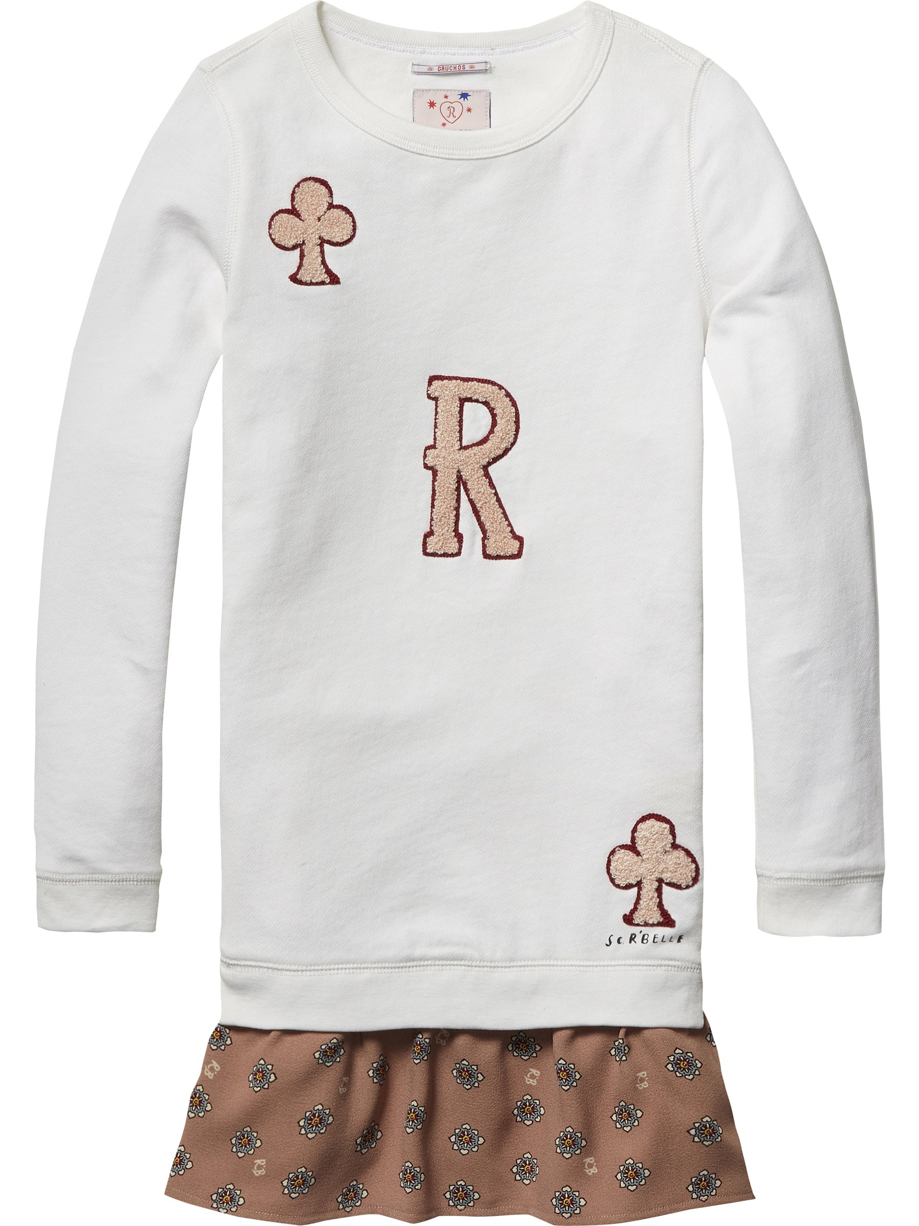 Scotch & Soda Girls' Sweat Dress with Towel Artwork & Woven Ruffle - Cute and Comfortable Casual Outfit for School, Playdates, and Everyday Wear