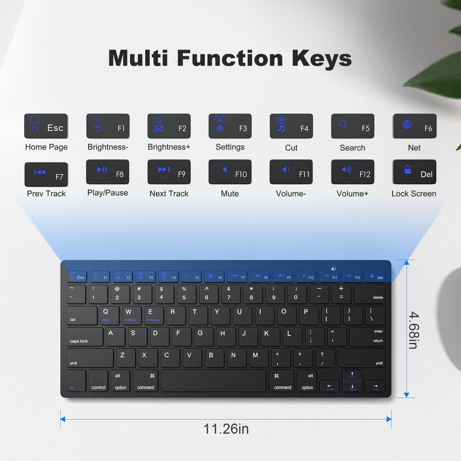 MOFII Ultra-Slim Bluetooth Wireless Keyboard - Compatible with iPad, iPhone, Tablet, Laptop (iOS, Mac OS, Android, Windows) - Perfect for Home Office, Travel & Remote Work - Black