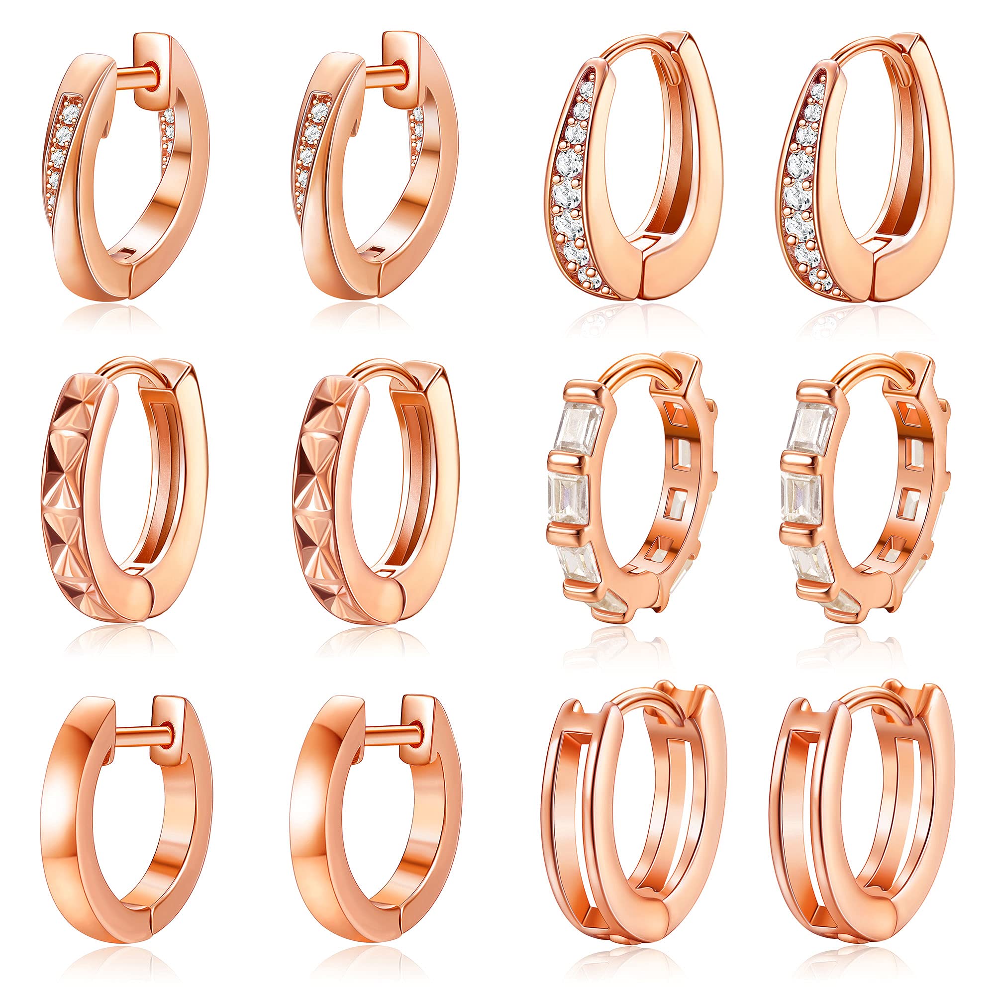 6 Pairs Hypoallergenic 14K Gold Plated Cubic Zirconia Huggie Hoop Earrings for Women - Dainty Small Hoop Earrings Set, Perfect for Everyday Wear, Parties & Gift Giving