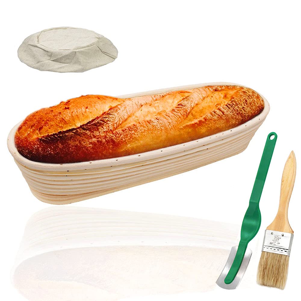 YOCZOX 14 Inch Oval Bread Proofing Basket - Natural Rattan Banneton for Sourdough Baking | Includes Cloth Liner, Bread Lame & Brush | Perfect for Artisan Bread Making at Home or Bakery